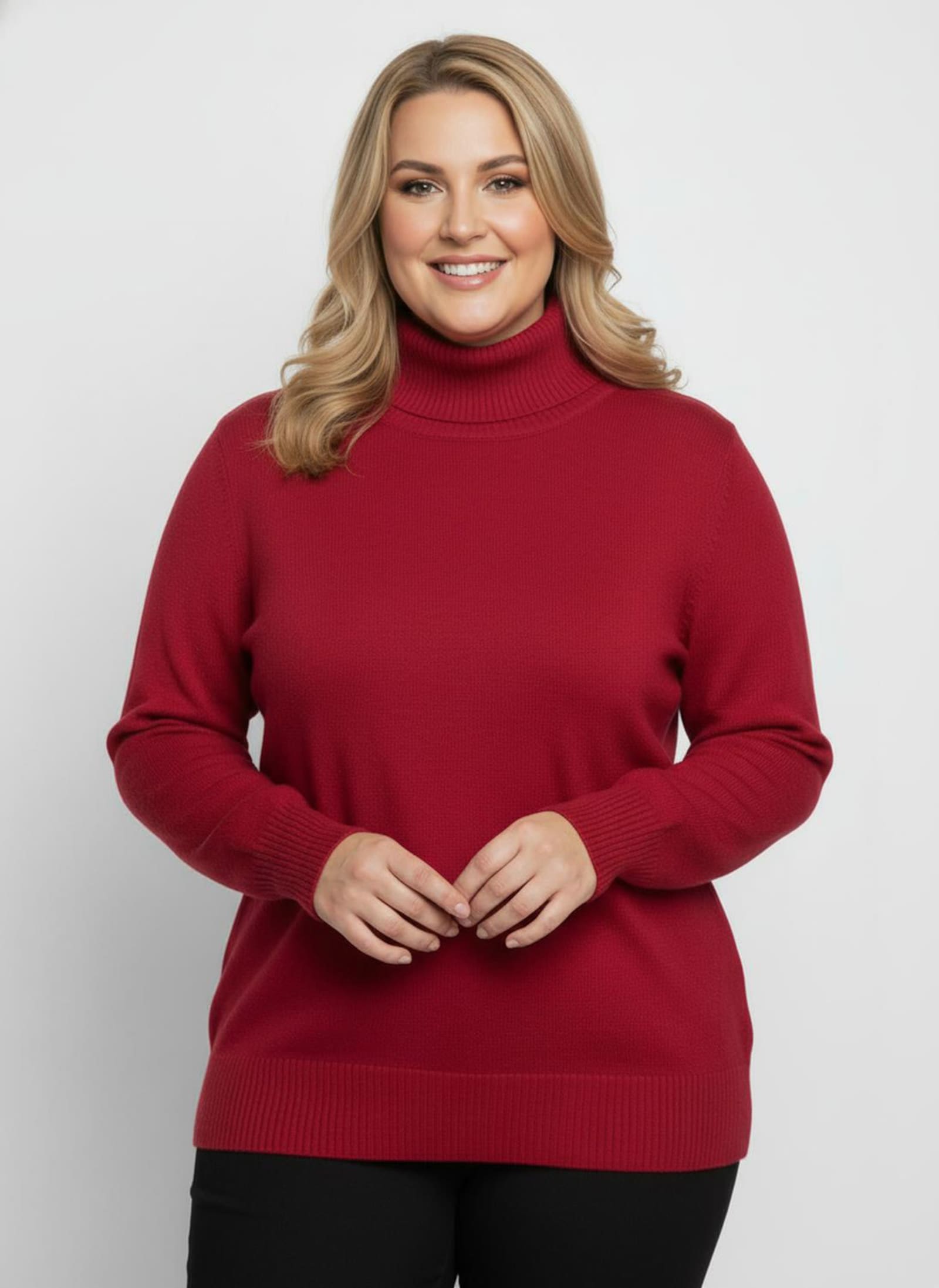 Rollkragenpullover aus Feinstrick - rot