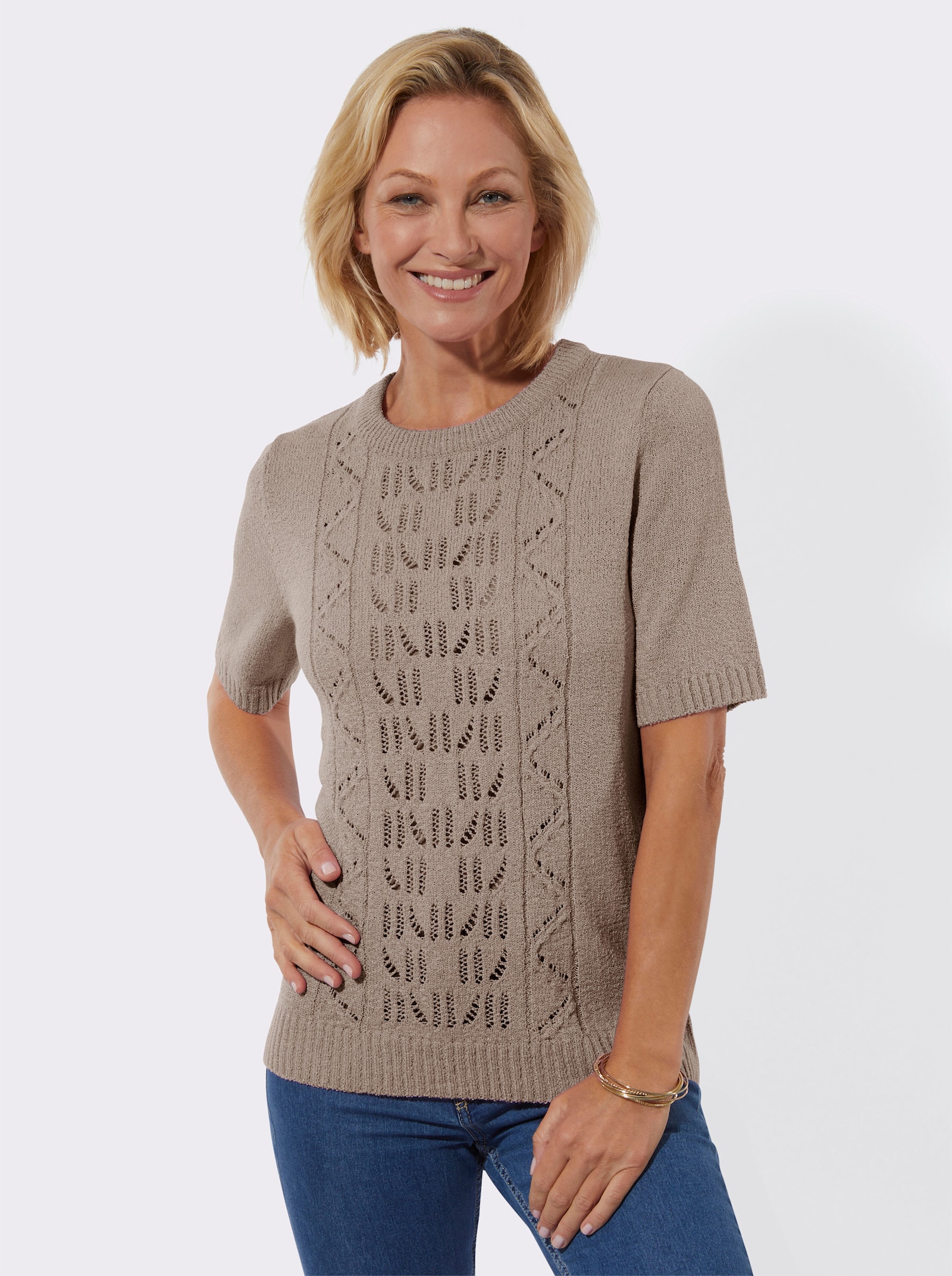 Ajourpullover in Bouclé-Qualität - sesam