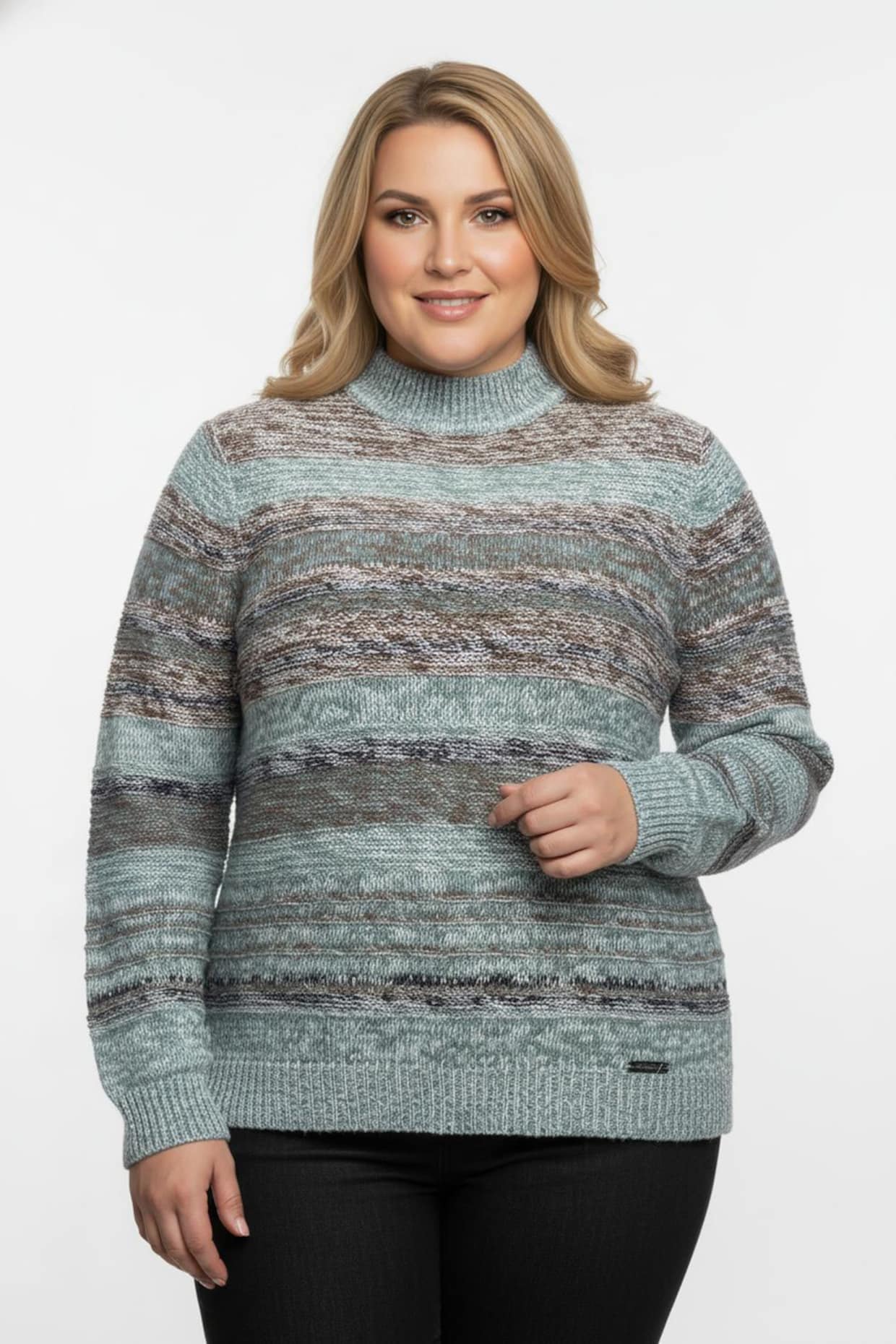 Langarm-Pullover mit Strickstruktur - jade-braun-meliert