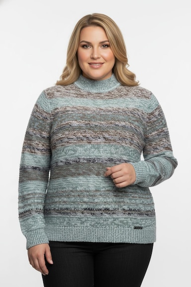 Langarm-Pullover mit Strickstruktur - jade-braun-meliert