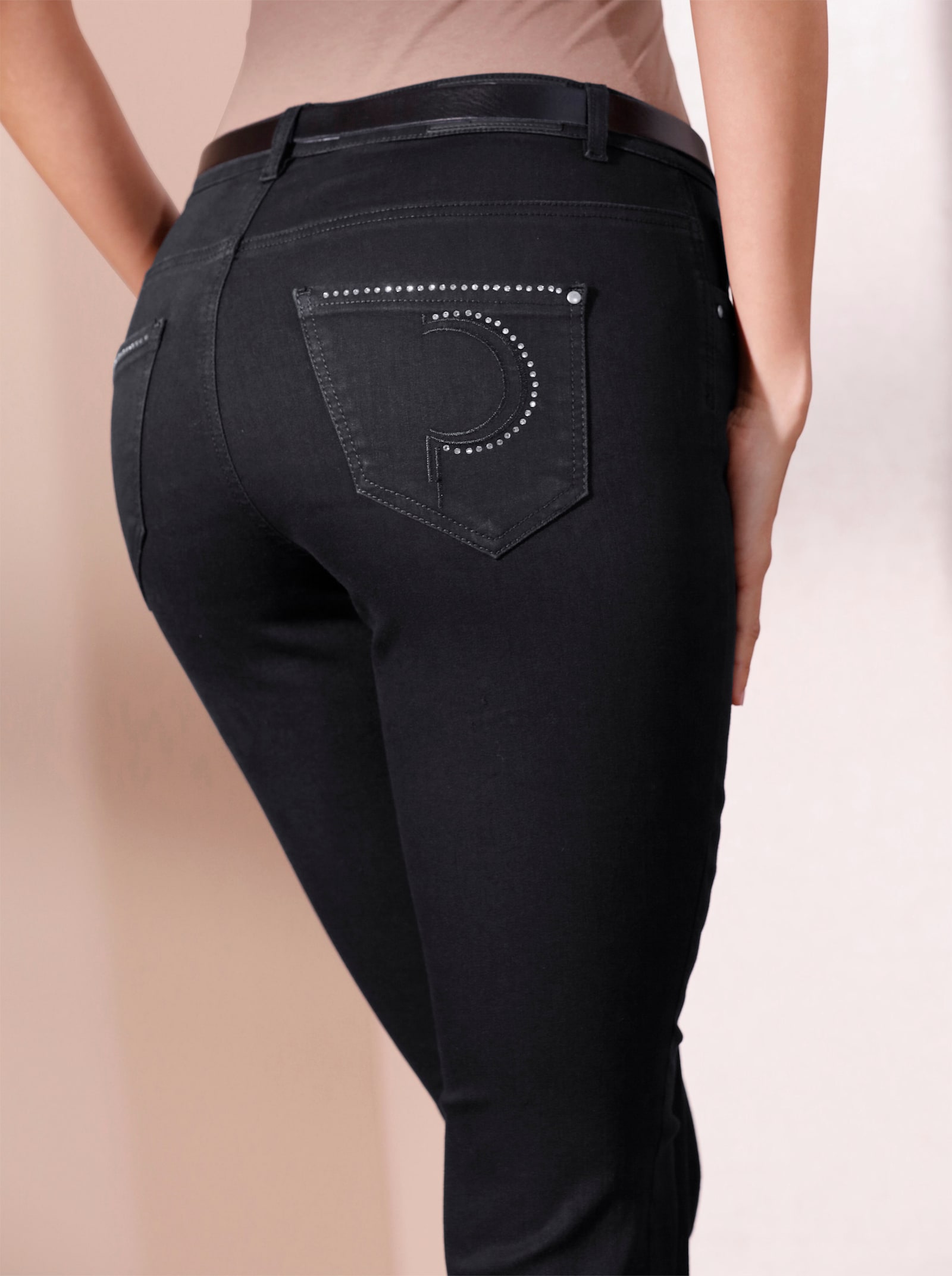 Ascari 5-Pocket-Jeans mit Strass-Applikation - schwarz