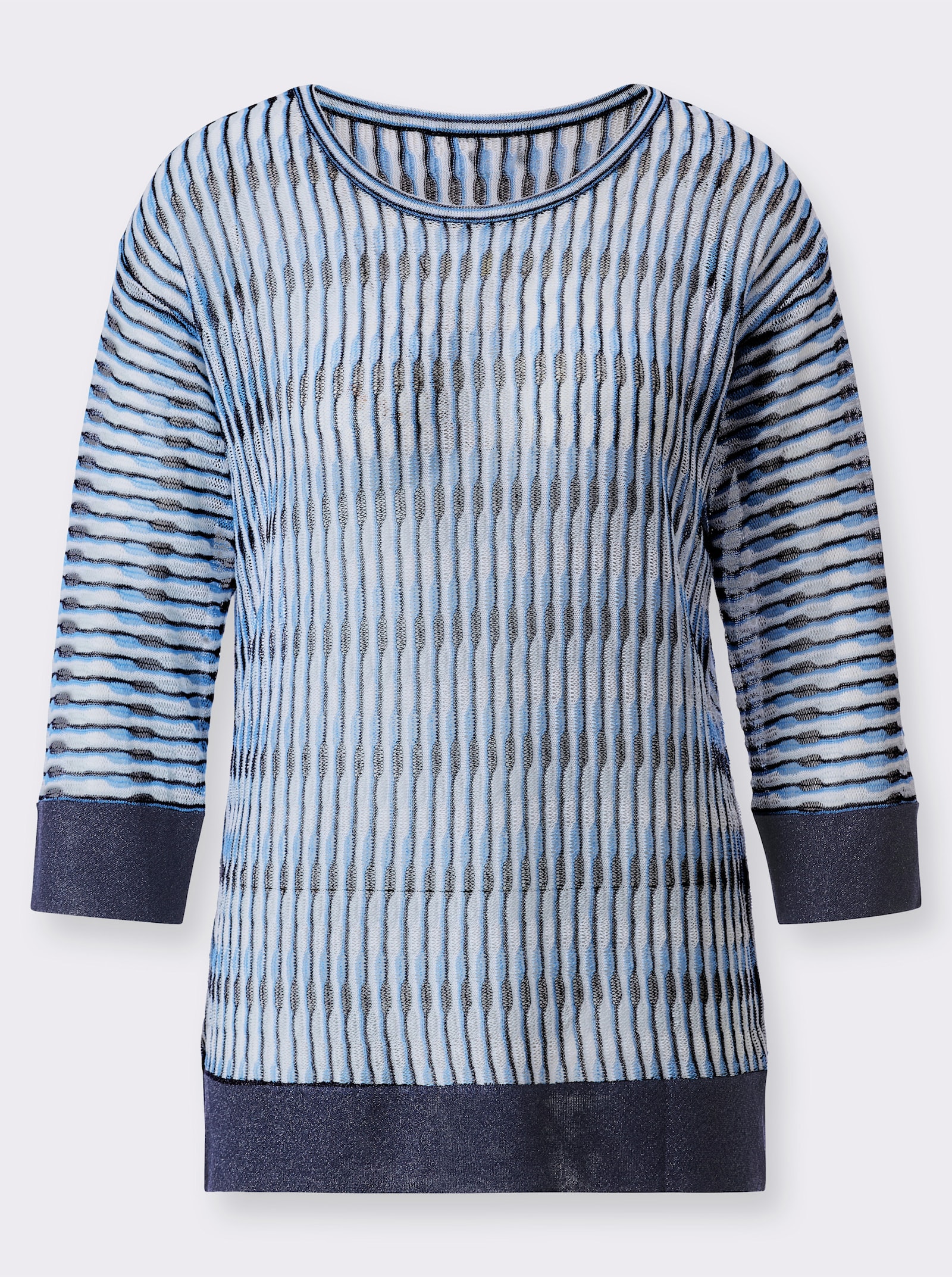 3/4 Arm-Pullover im Oversize-Stil - hellblau-mittelblau-gemustert