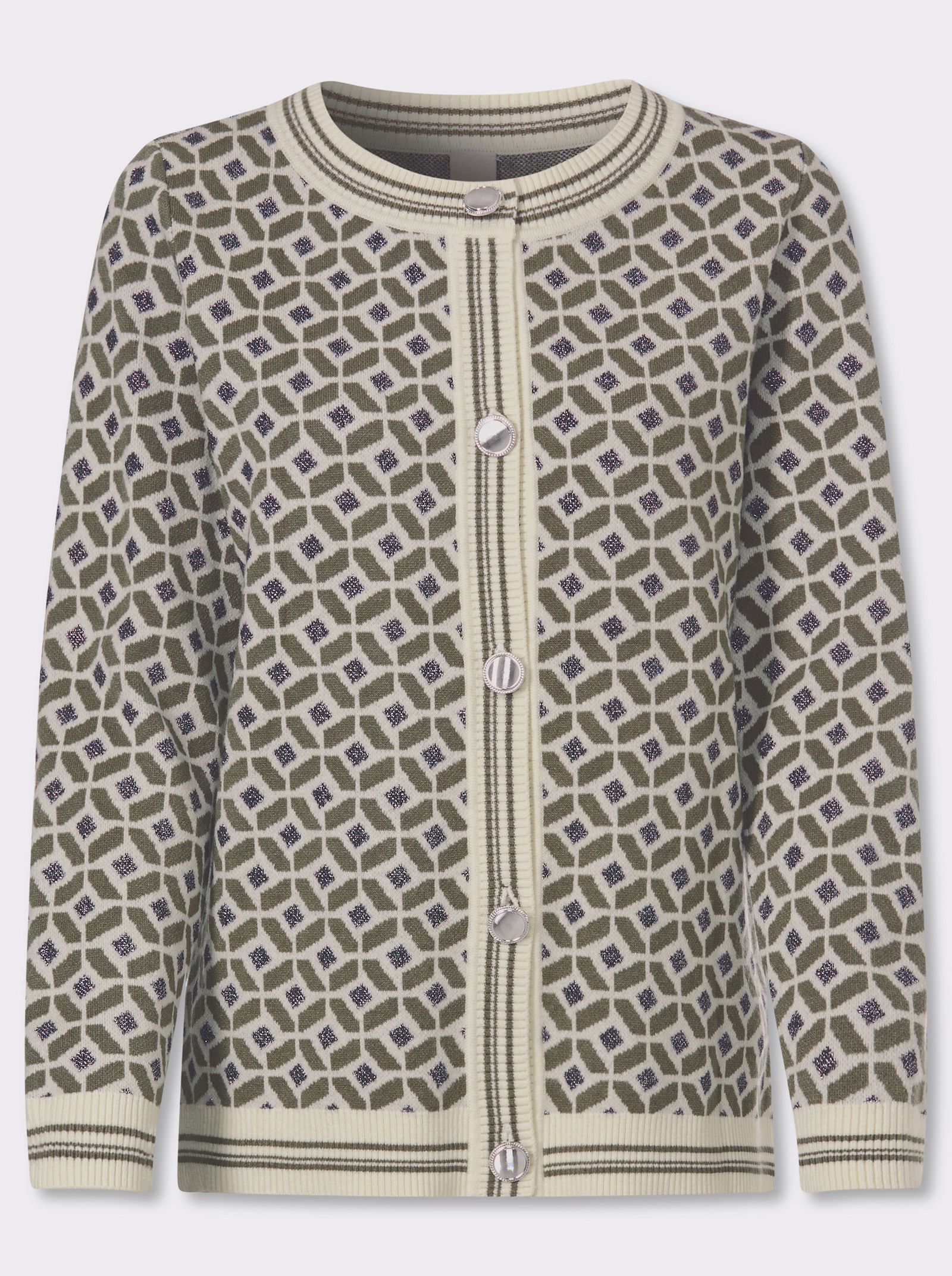 heine Vest van jacquard met effectgaren - kaki/champagne gedessineerd