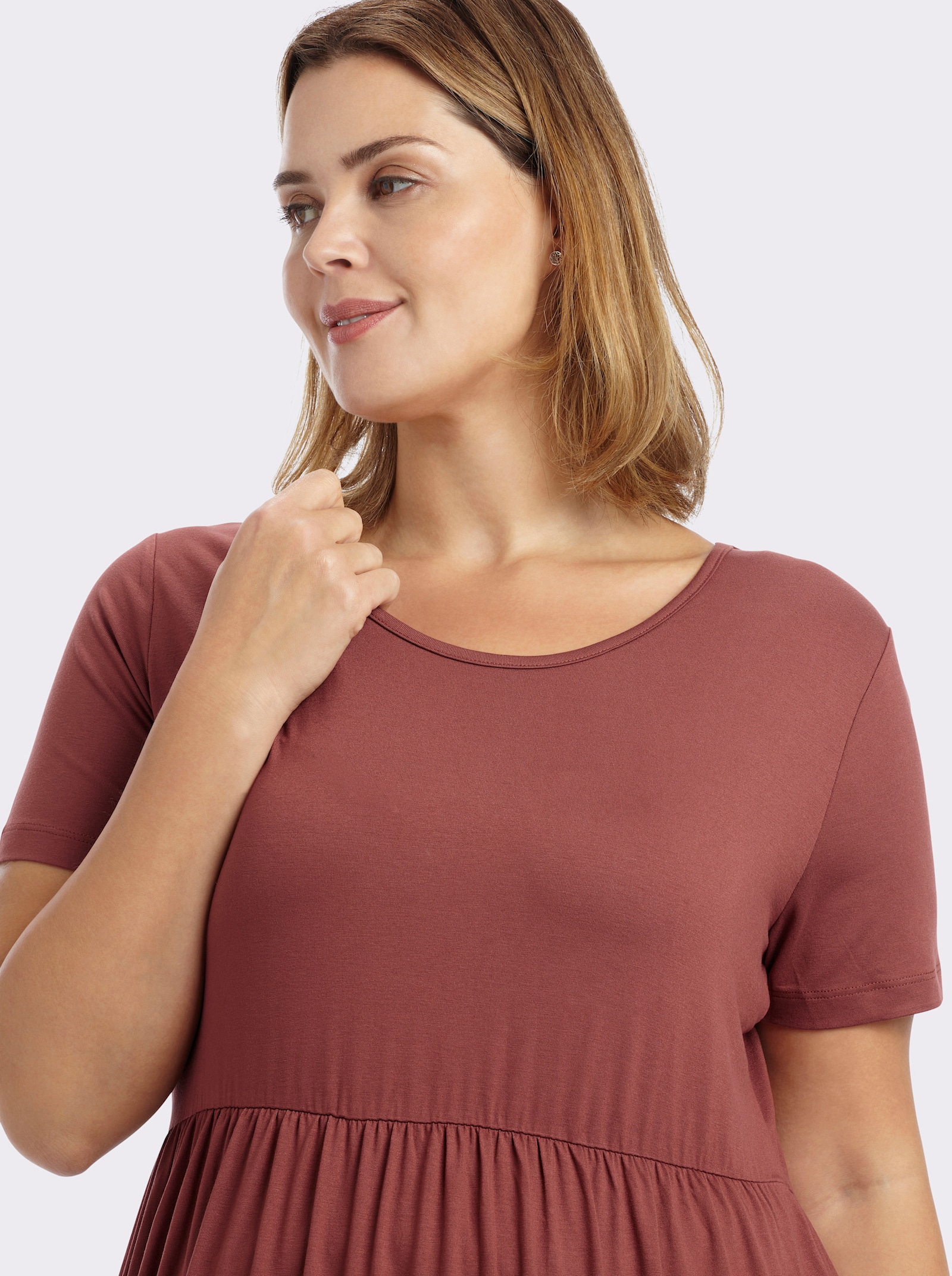 Jerseykleid mit Taschen - rotbraun