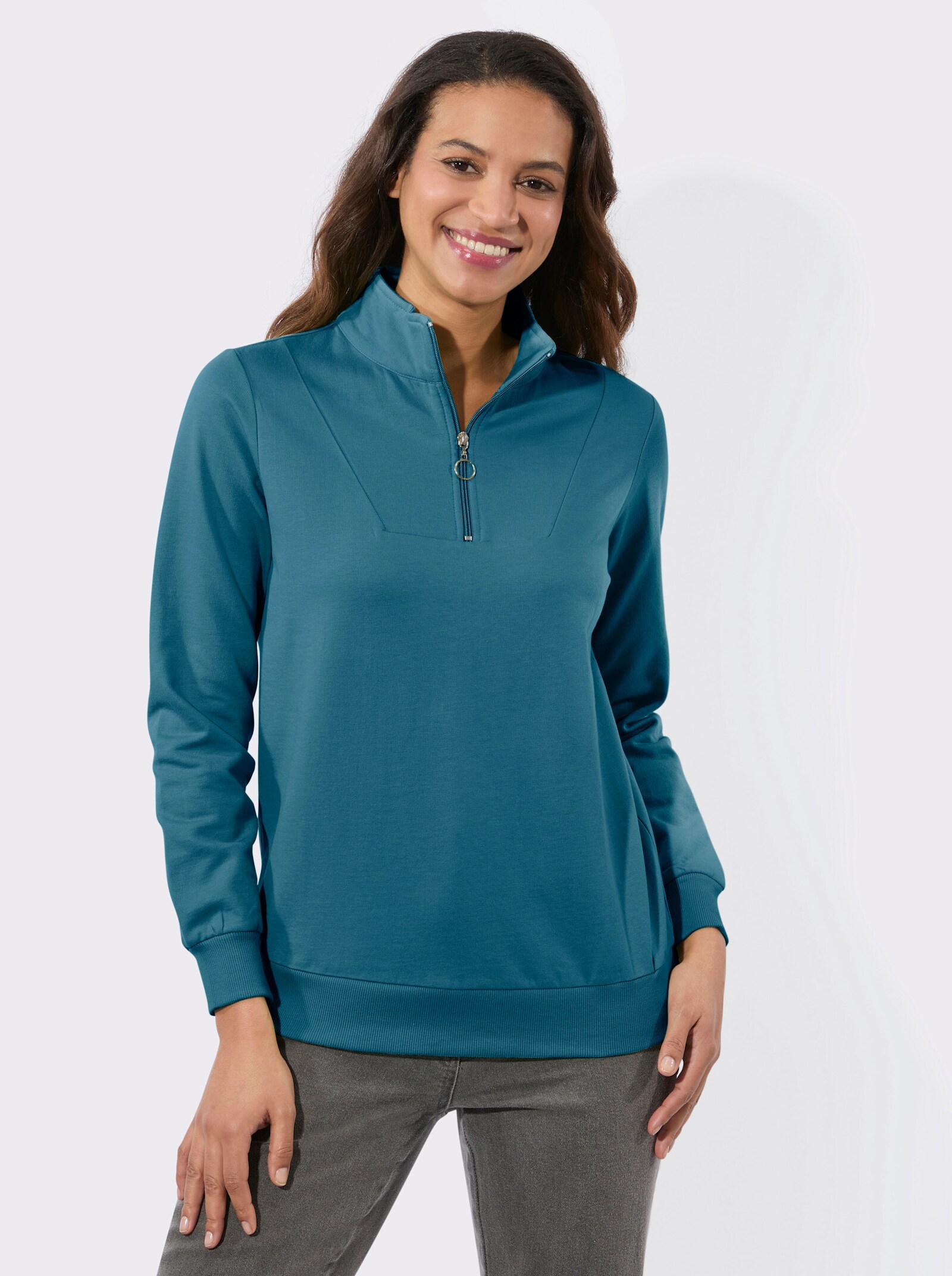 Sweatshirt mit Troyerkragen - topas