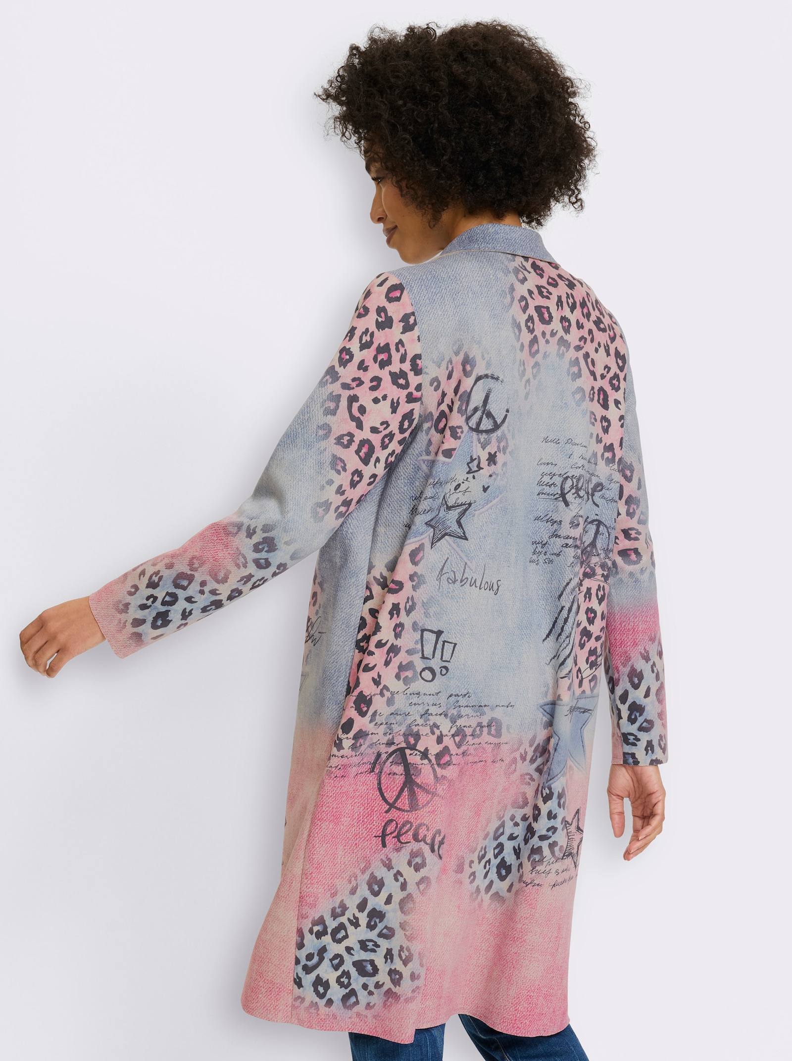 heine Shirtjacke - bleu-altrosa-bedruckt