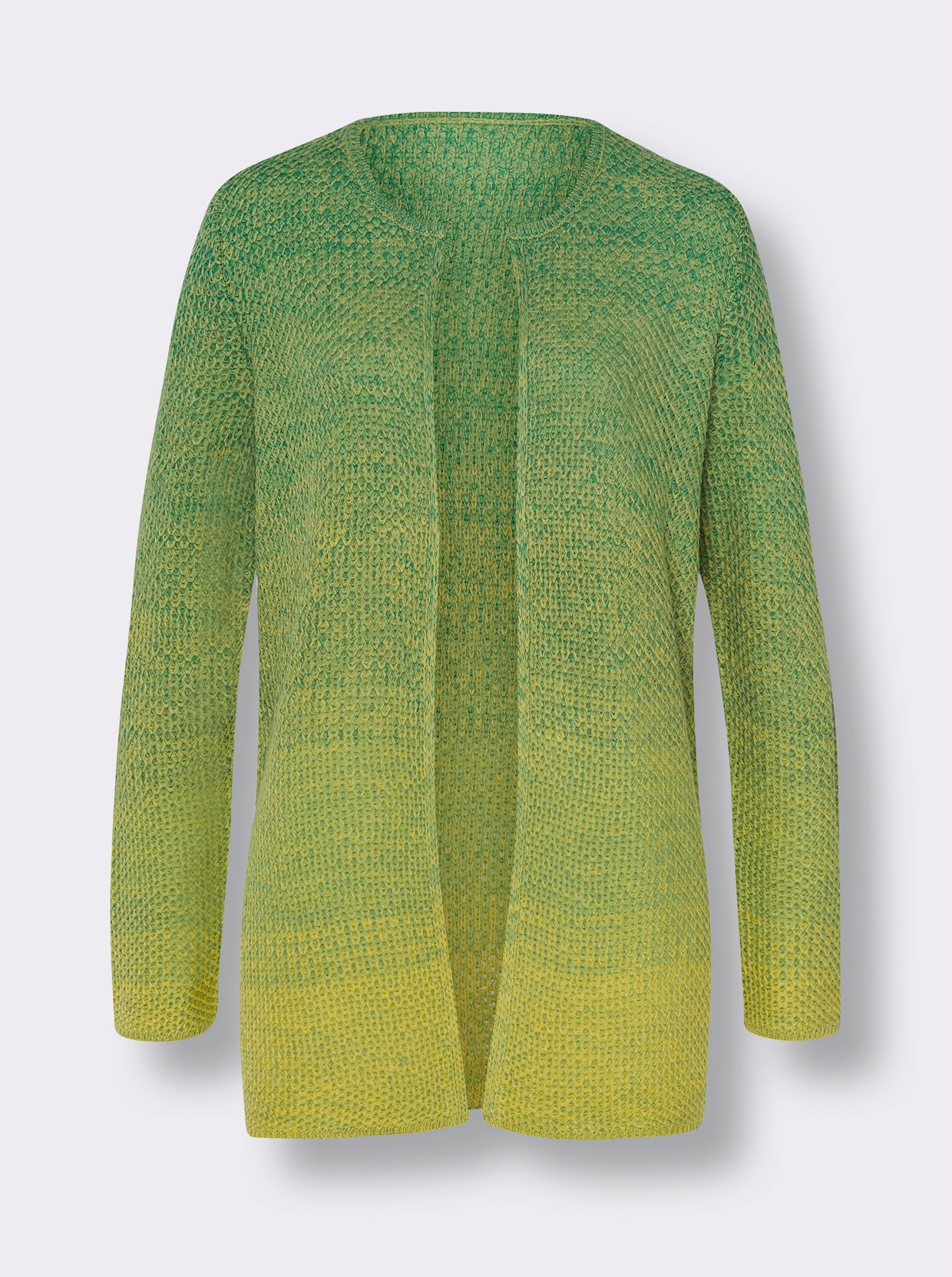 Dlouhý pletený kabátek - zelená-citronová-vzor
