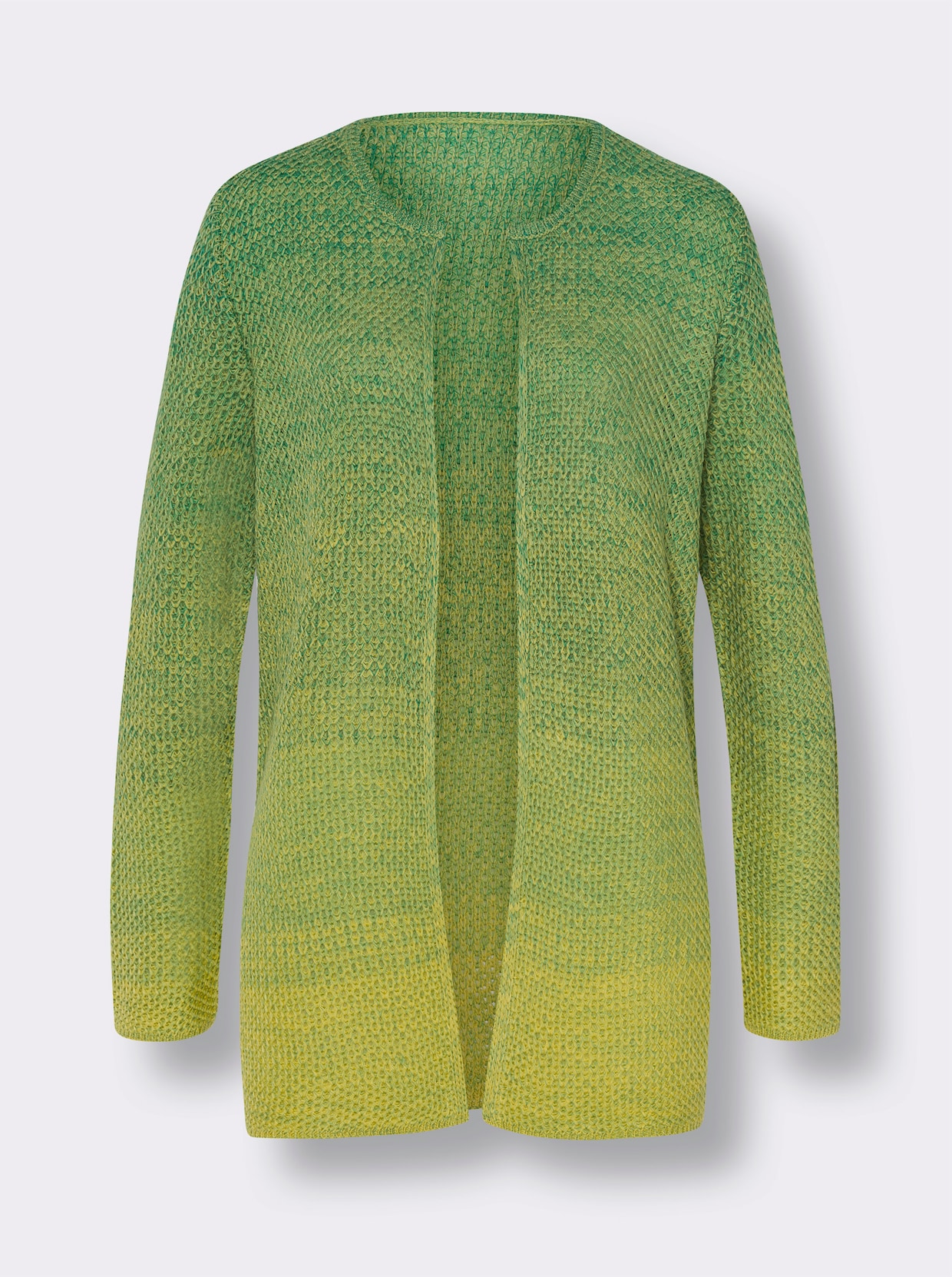 Long-Strickjacke - grün-limone-gemustert