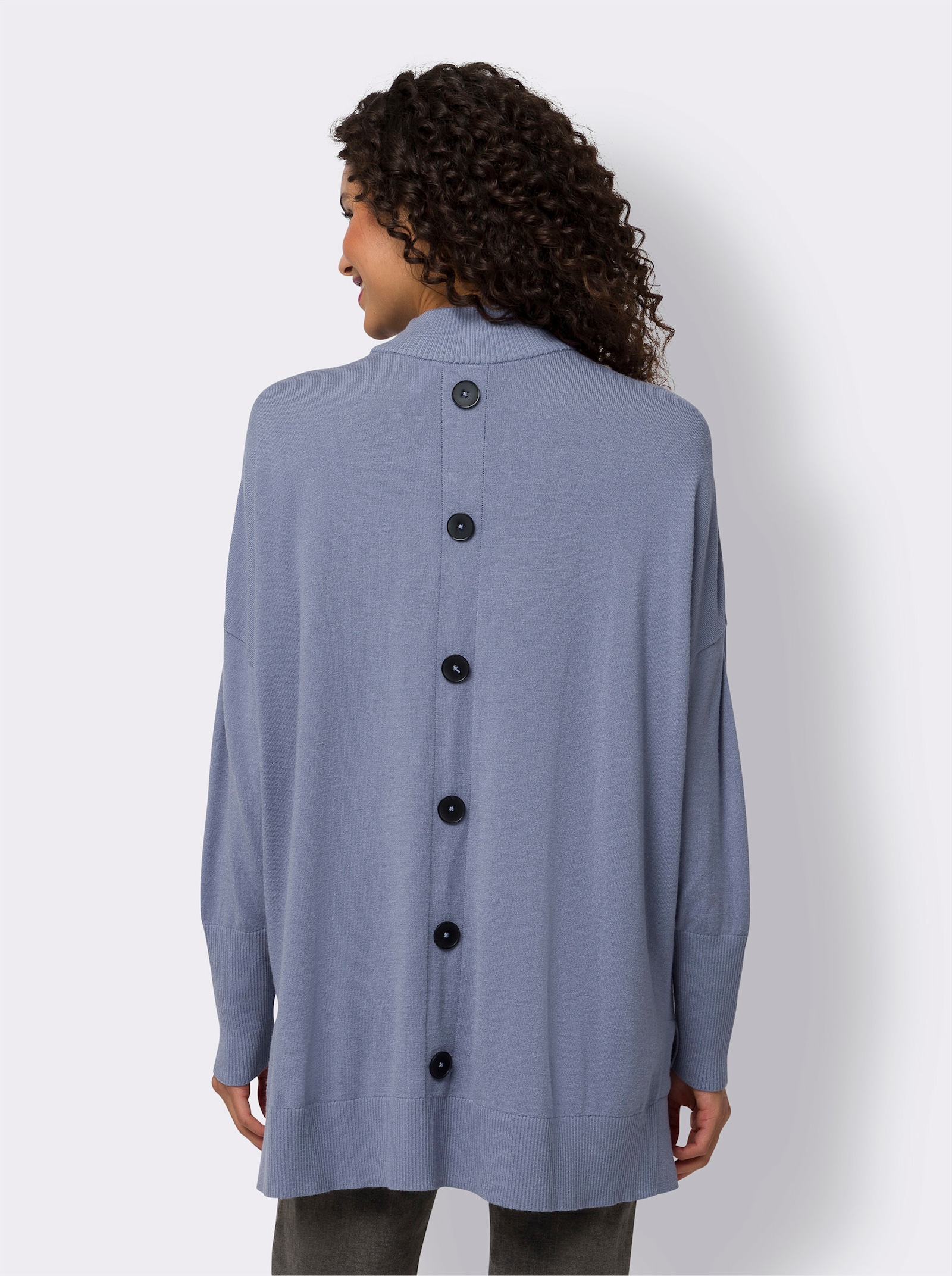 heine Pull à col montant avec patte de boutonnage décorative au dos - bleu tourterelle