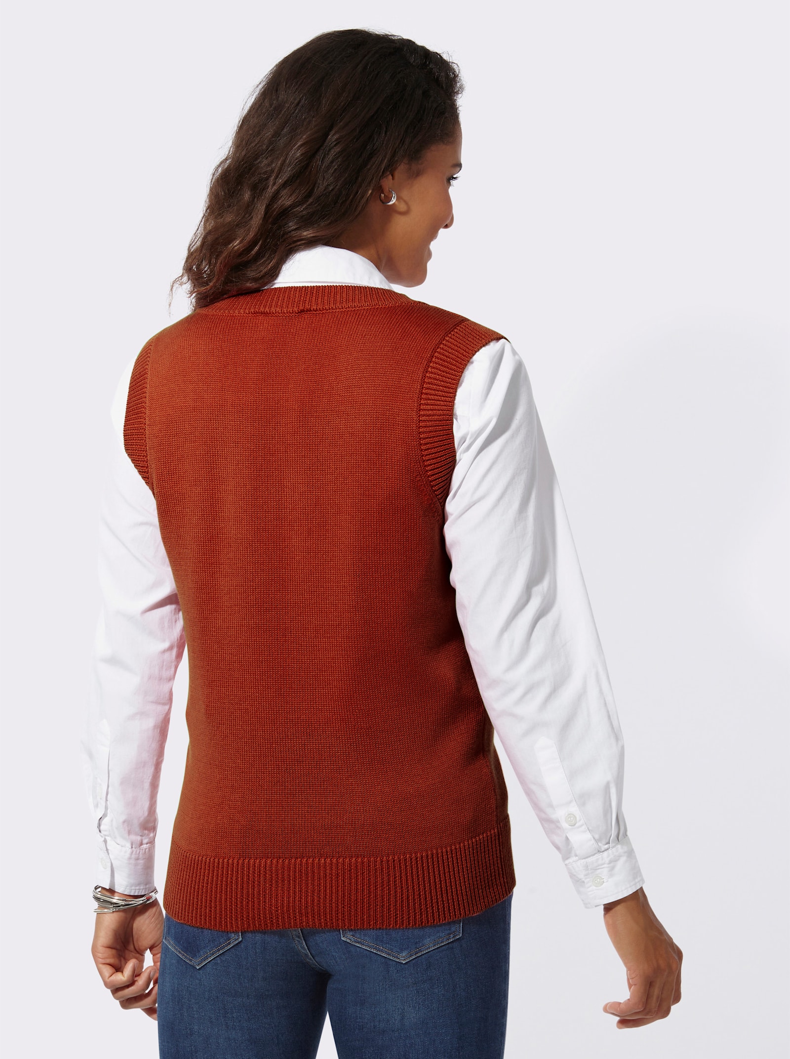 Slip-over met ribboorden - roestrood