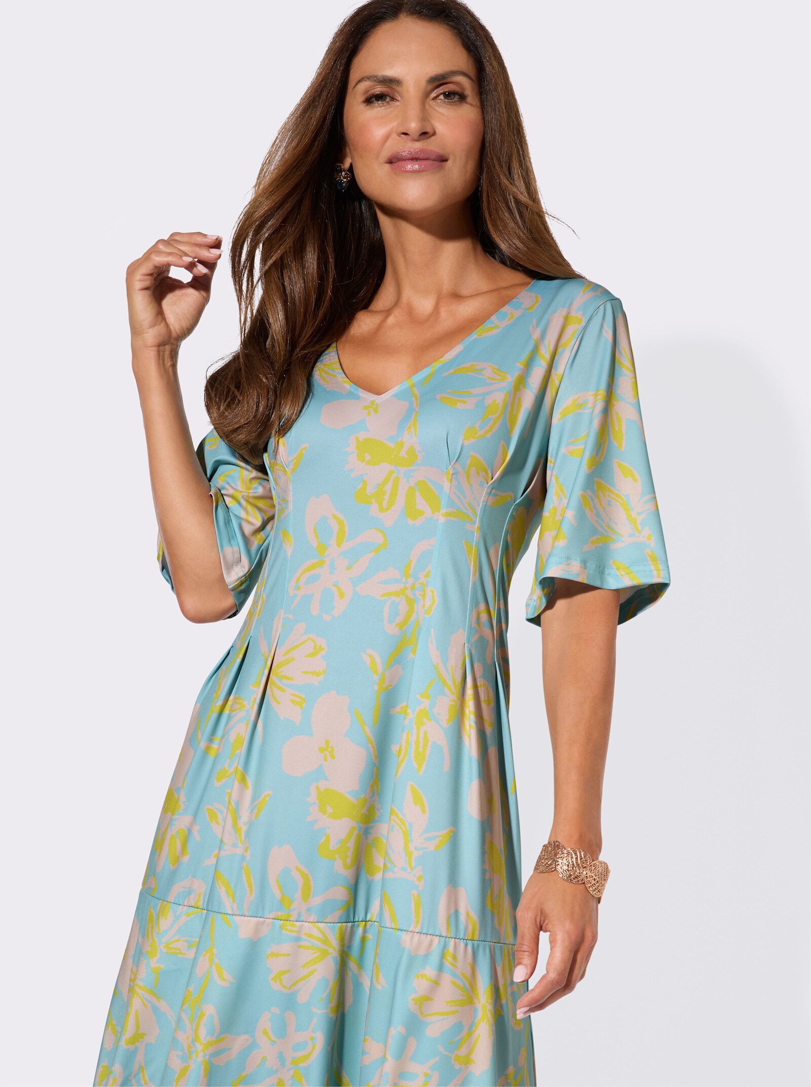 Jerseykleid mit Volants - mint-limone-bedruckt