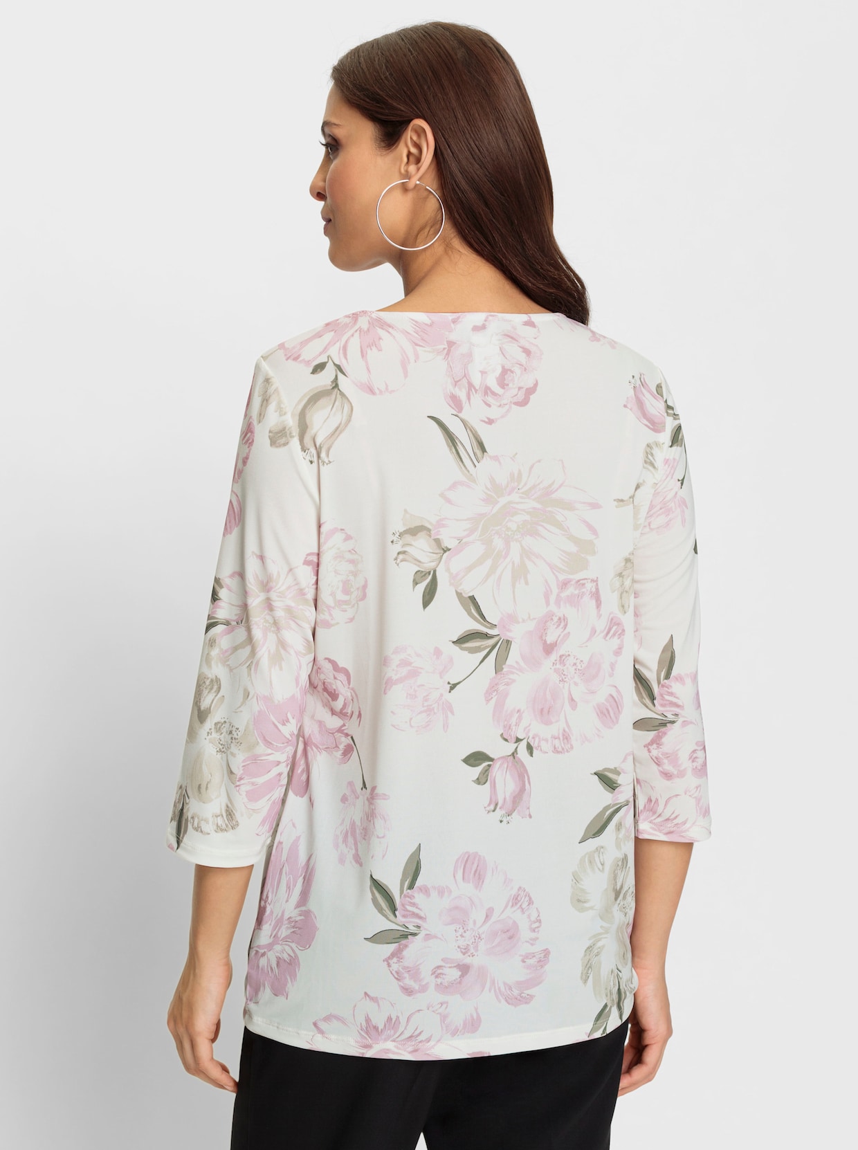 Shirt met 3/4-mouw - ecru/roze geprint