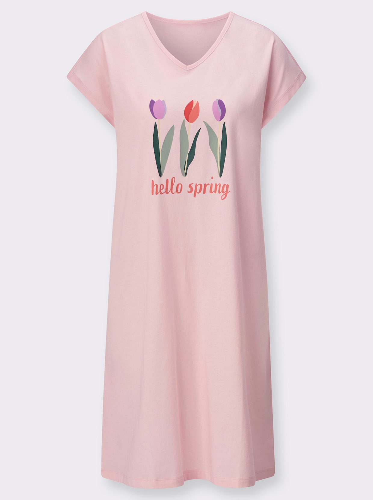 Nattlinne med placerat tulpantryck - ljusrosa