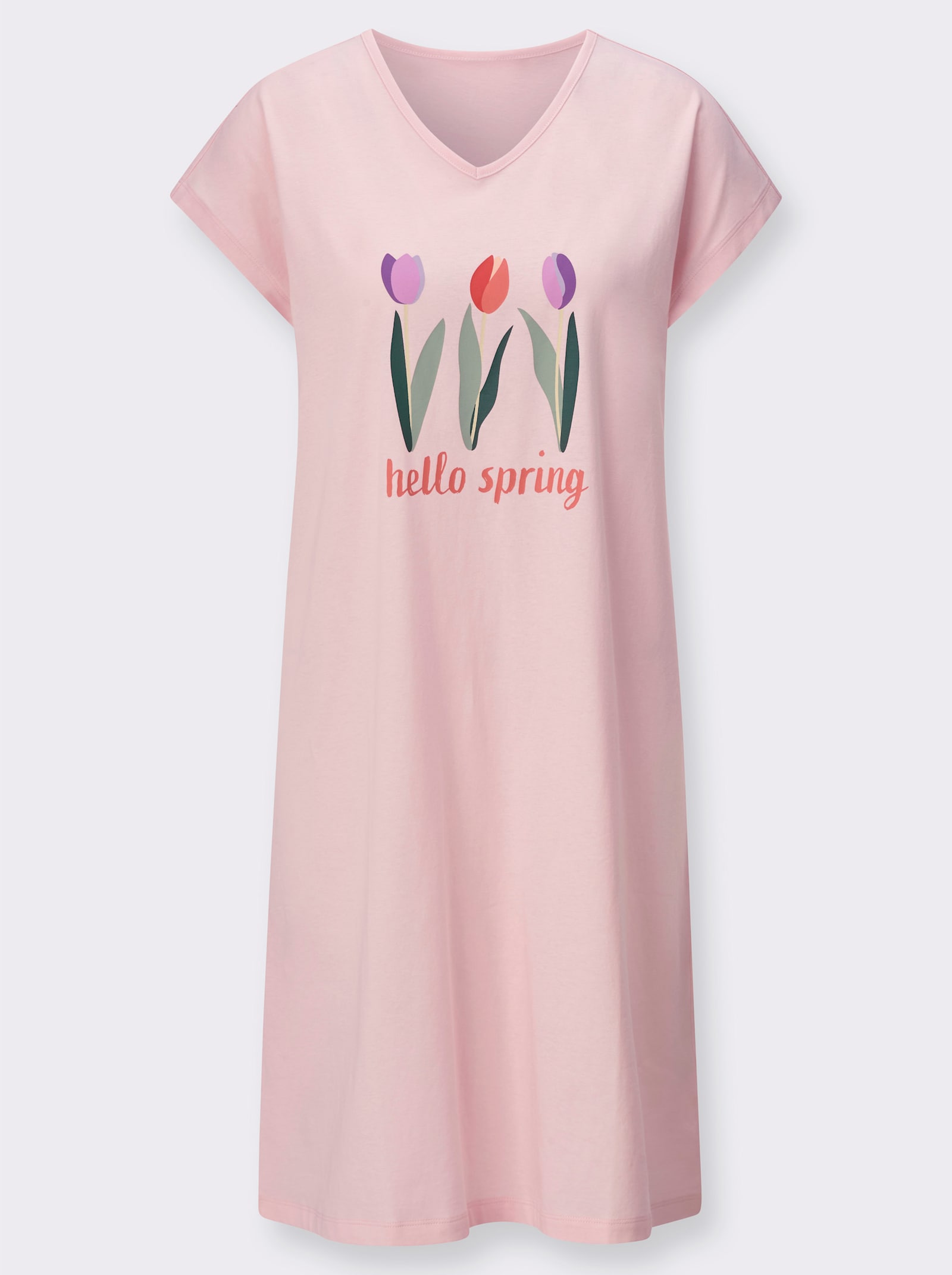 Nattlinne med placerat tulpantryck - ljusrosa