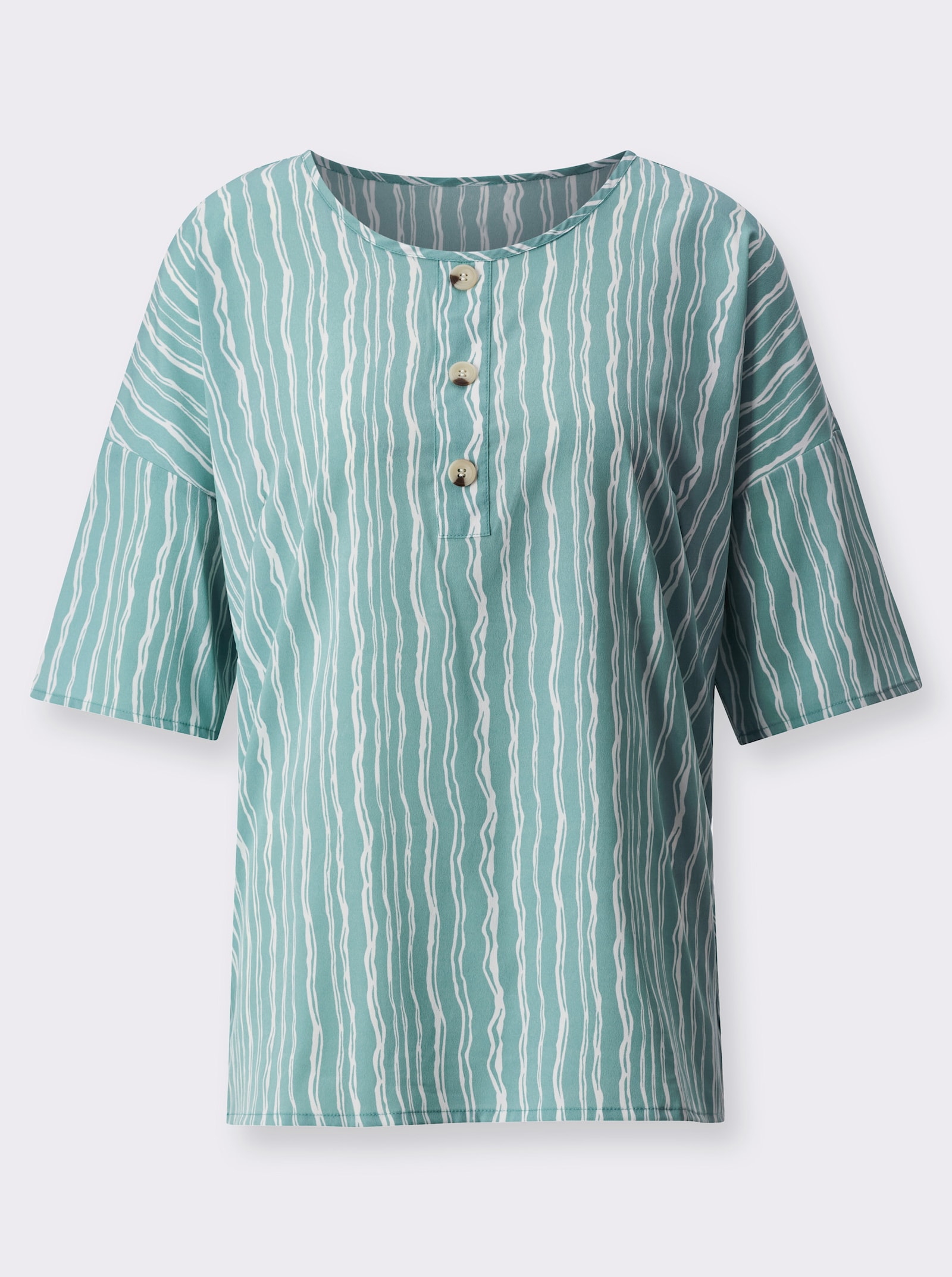 Schlupfbluse mit vertikalem Streifenmuster - salbei-weiß-bedruckt