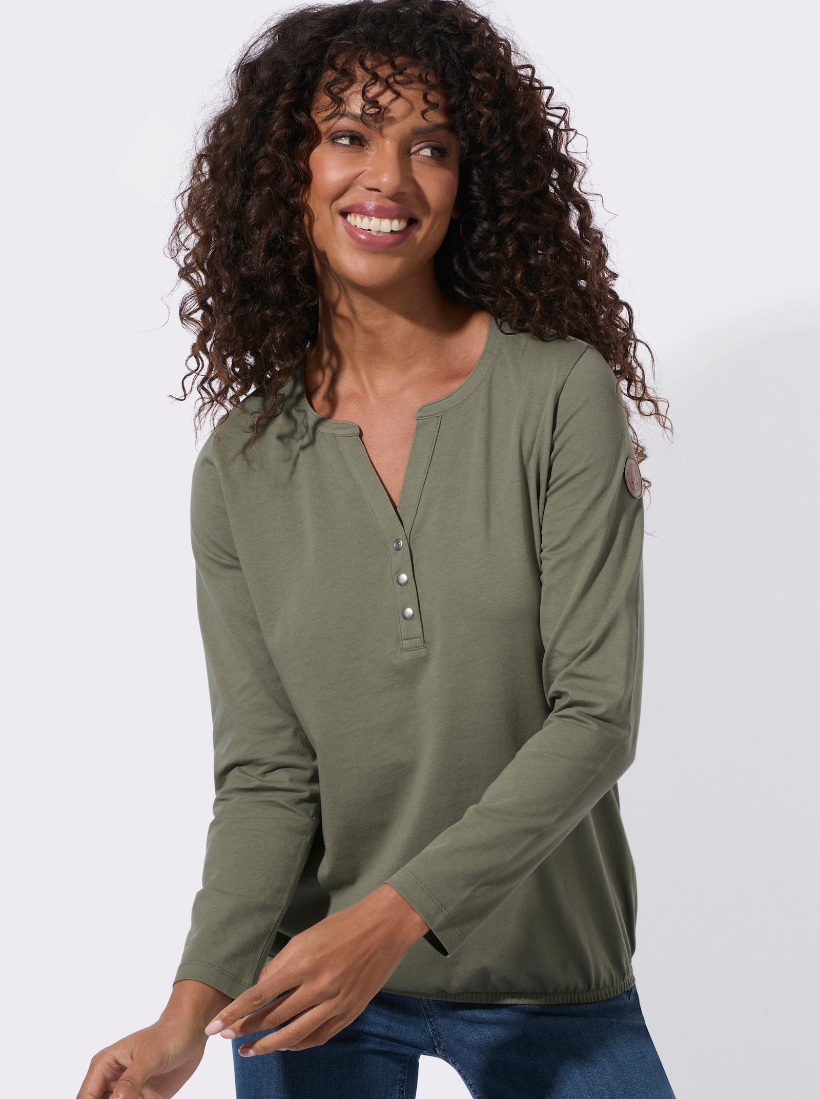 Langarmshirt mit elastischem Saum - khaki