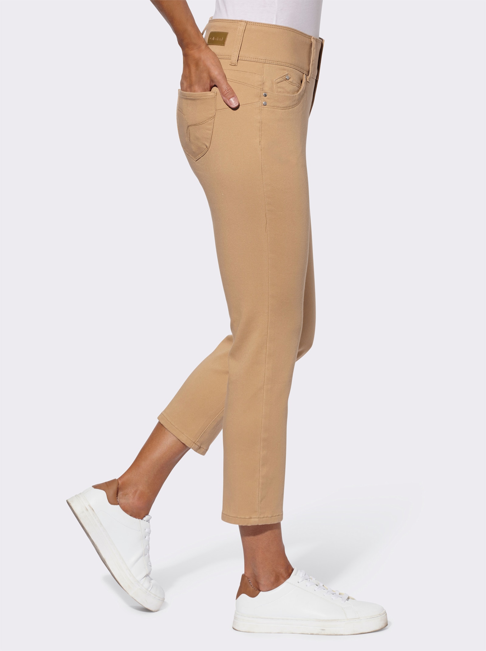 7/8-jeans met brede band met 3 knopen - camel