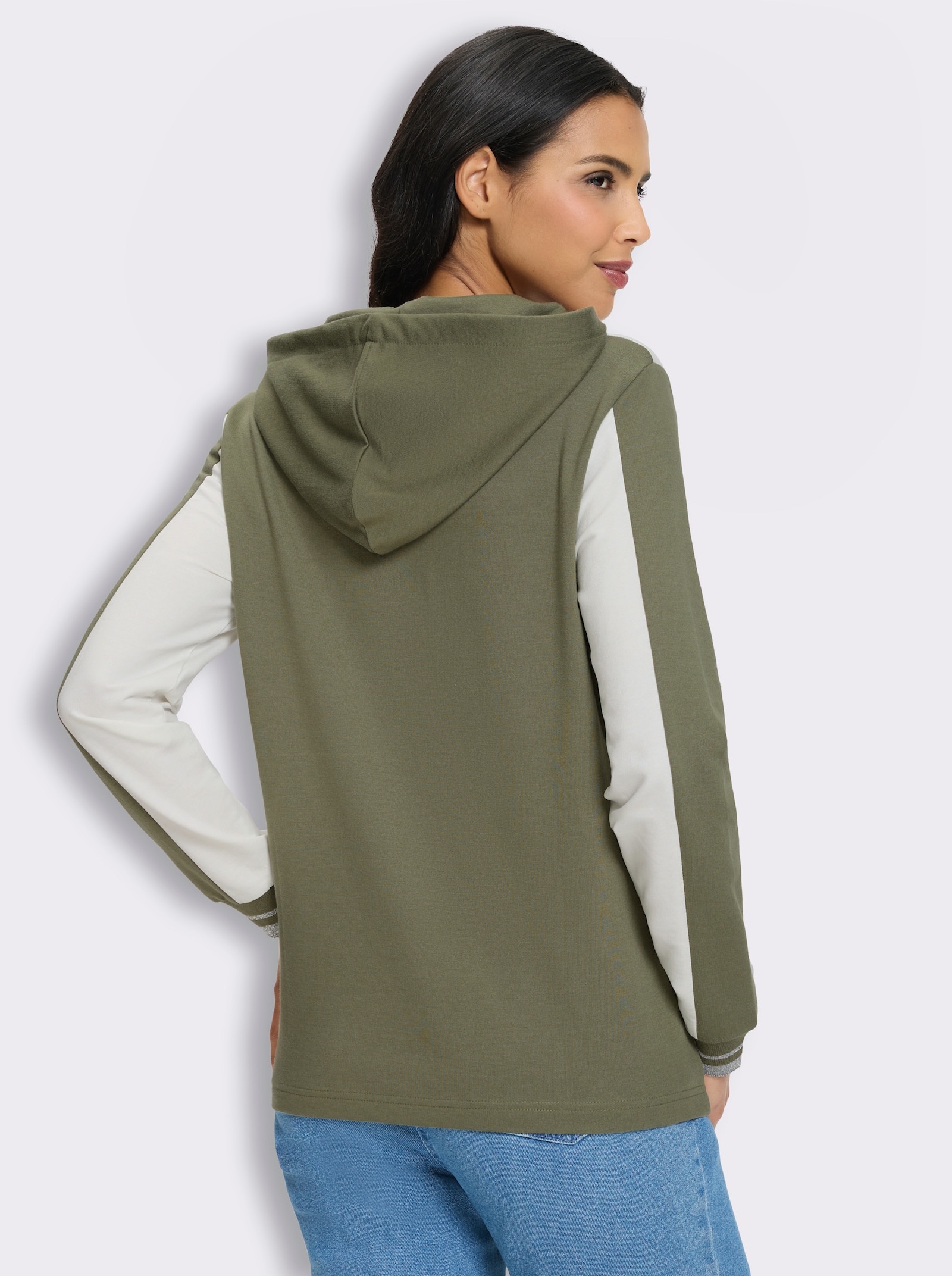 Kapuzensweatshirt mit Glitzer-Akzenten - khaki-ecru