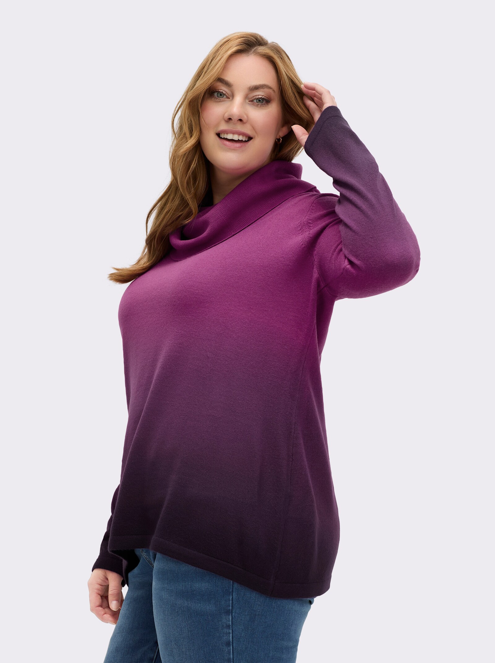 Rollkragenpullover in Longform, mit Farbverlauf - magenta-traube