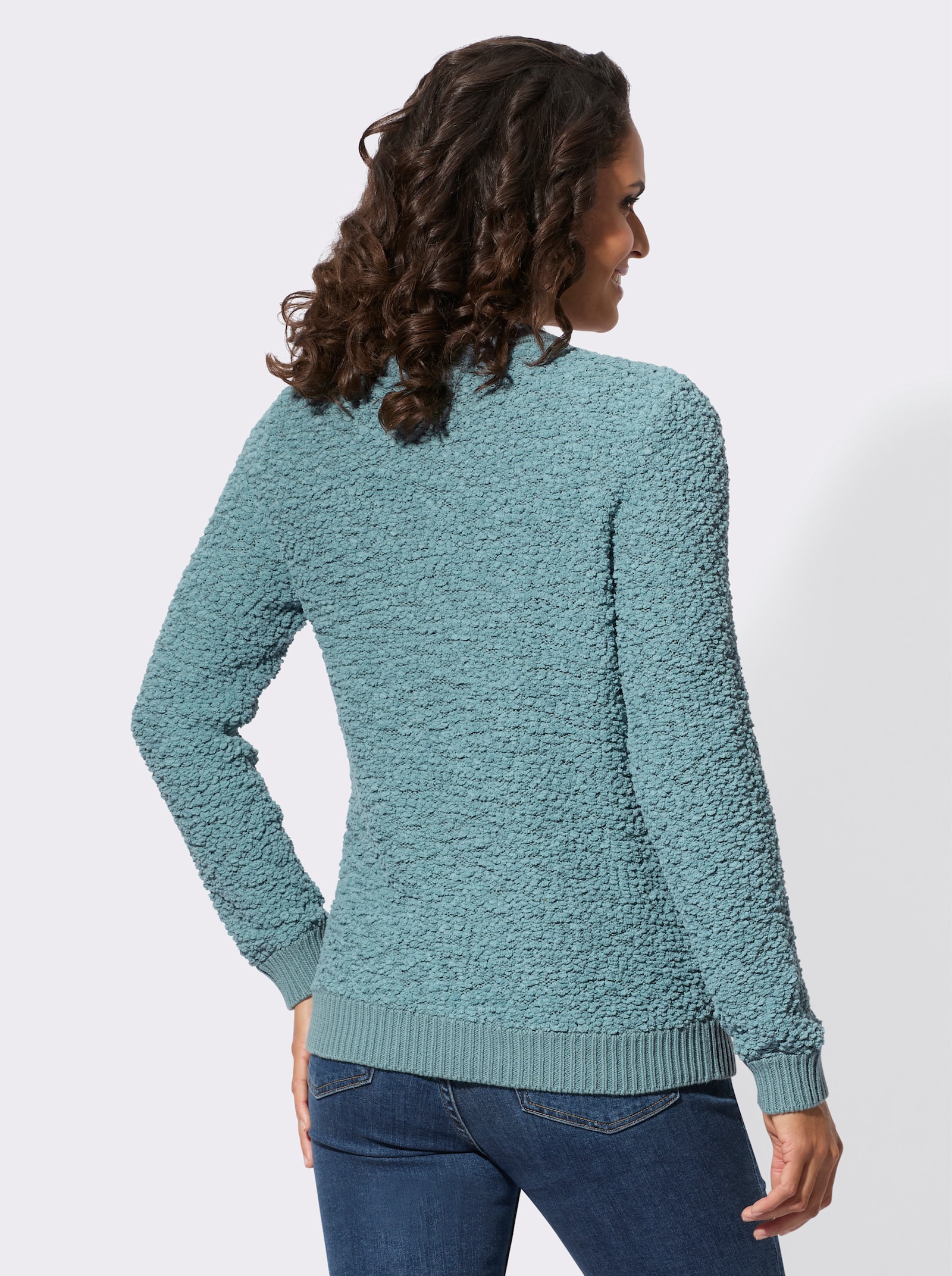 Strickjacke aus Popcorn-Garn - jade
