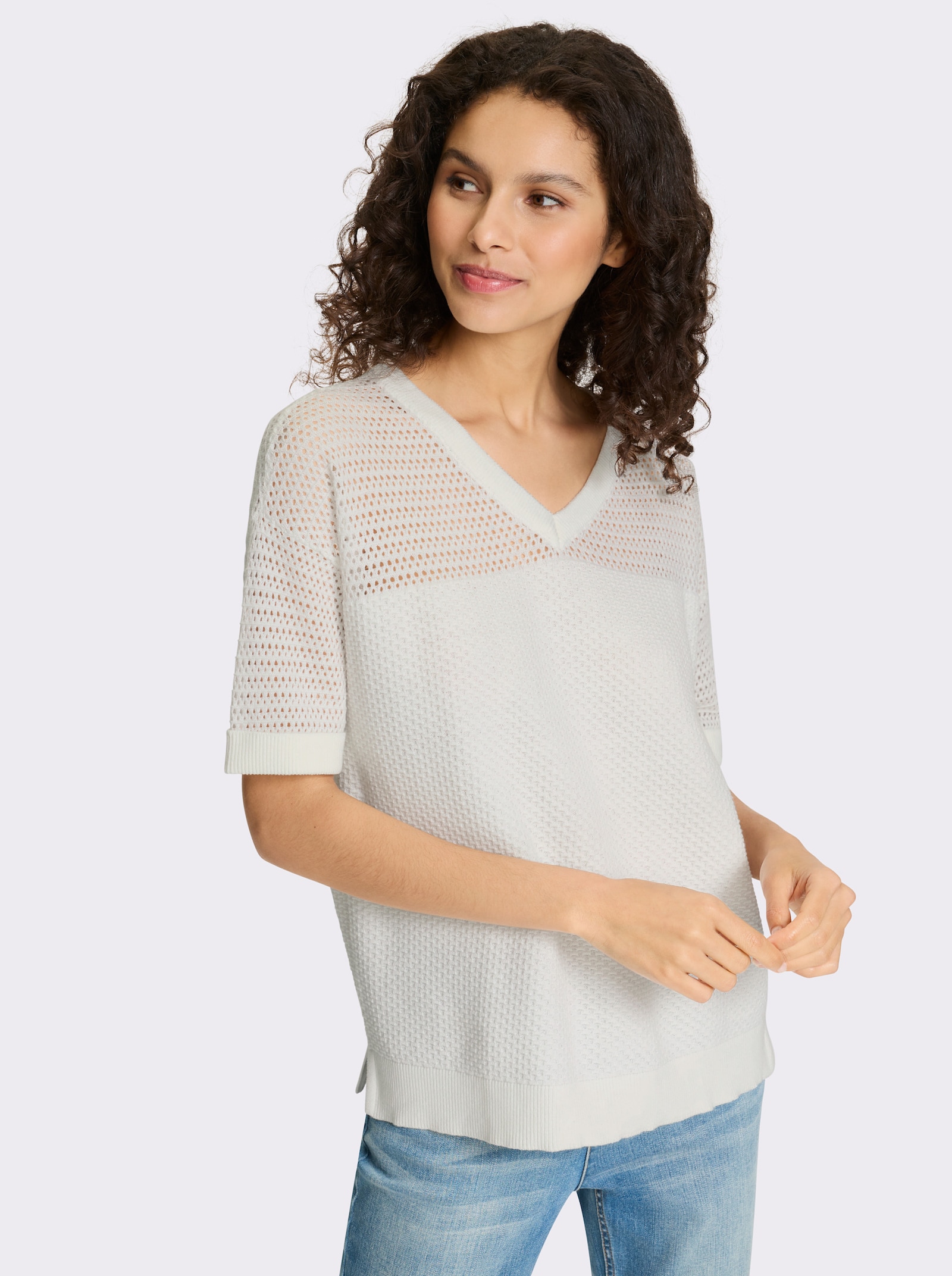 heine Pullover mit Ajourstrick - ecru