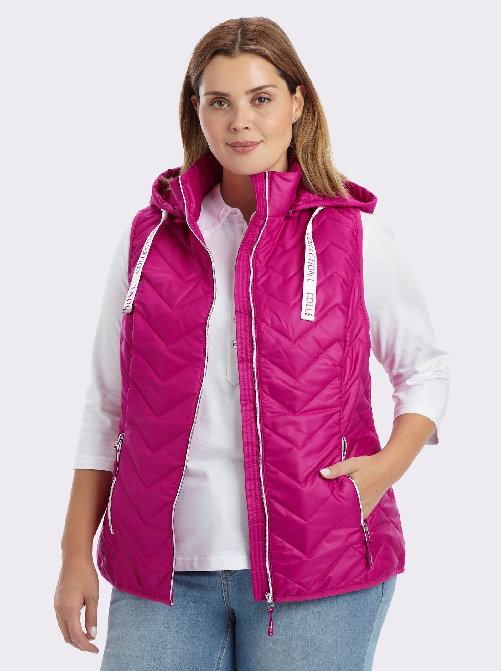 Steppweste im Zickzack-Muster - magenta