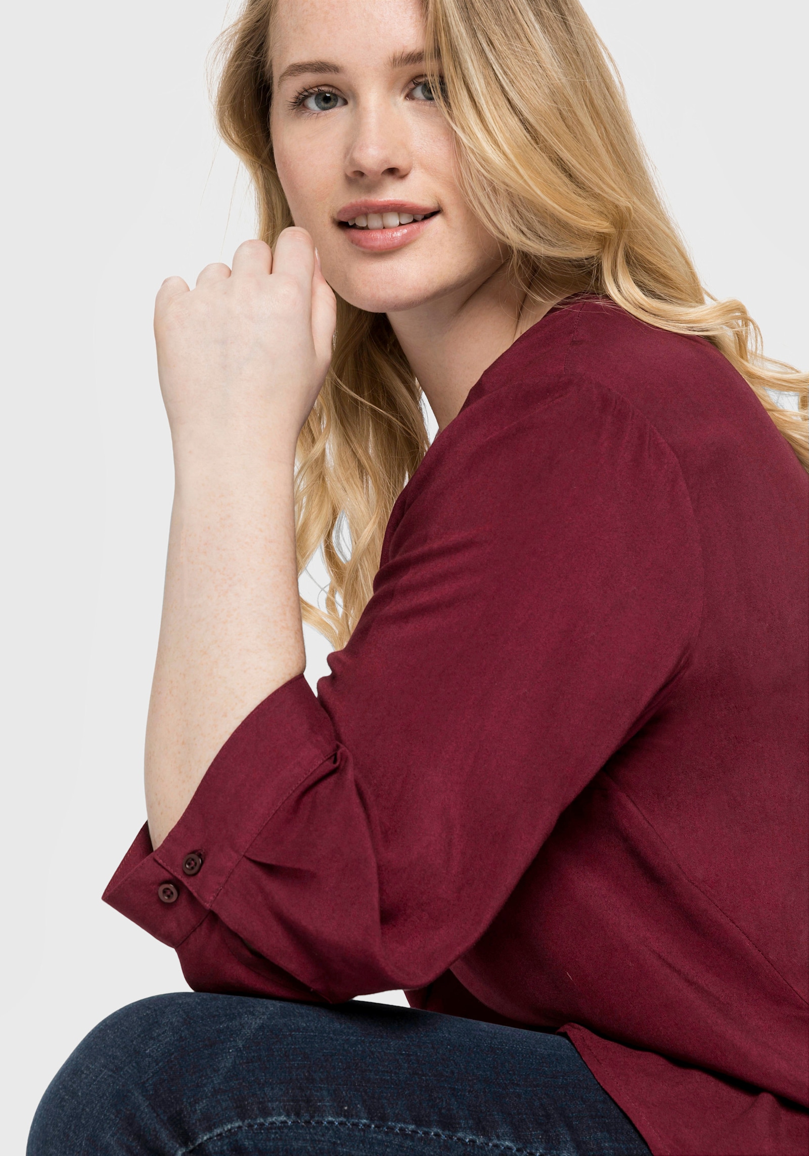 sheego Tunika mit dekorativer Falte - weinrot