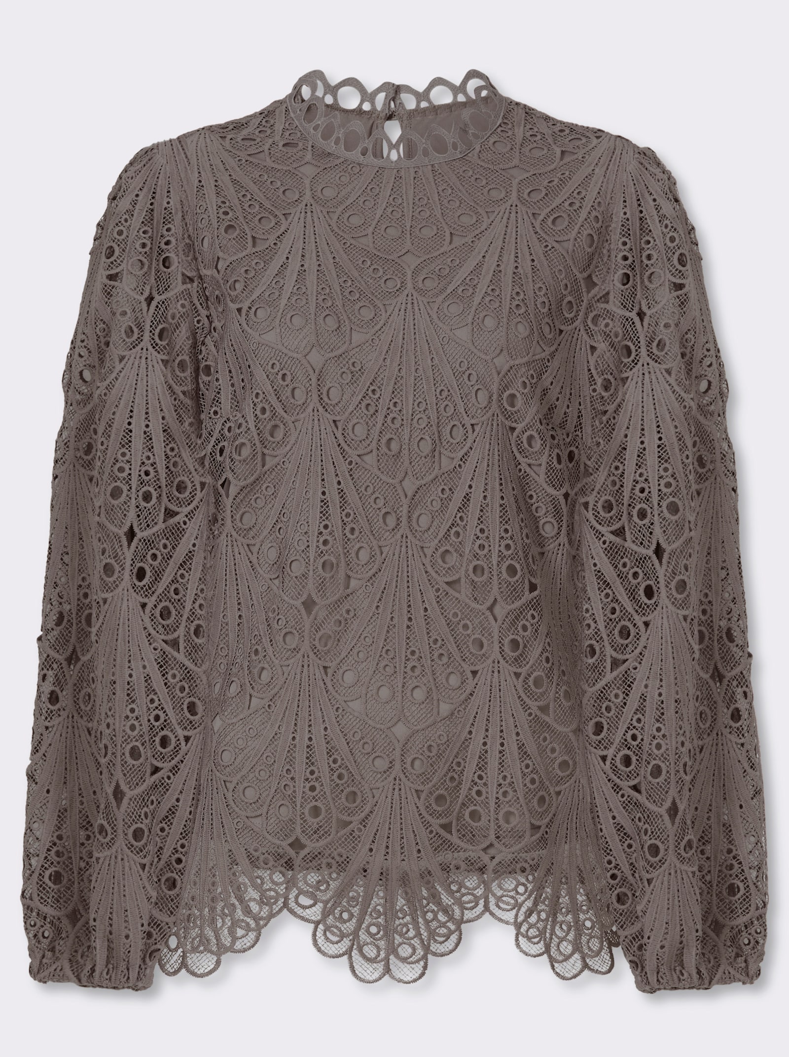 Spitzenbluse mit Schlingenverschluss hinten - taupe