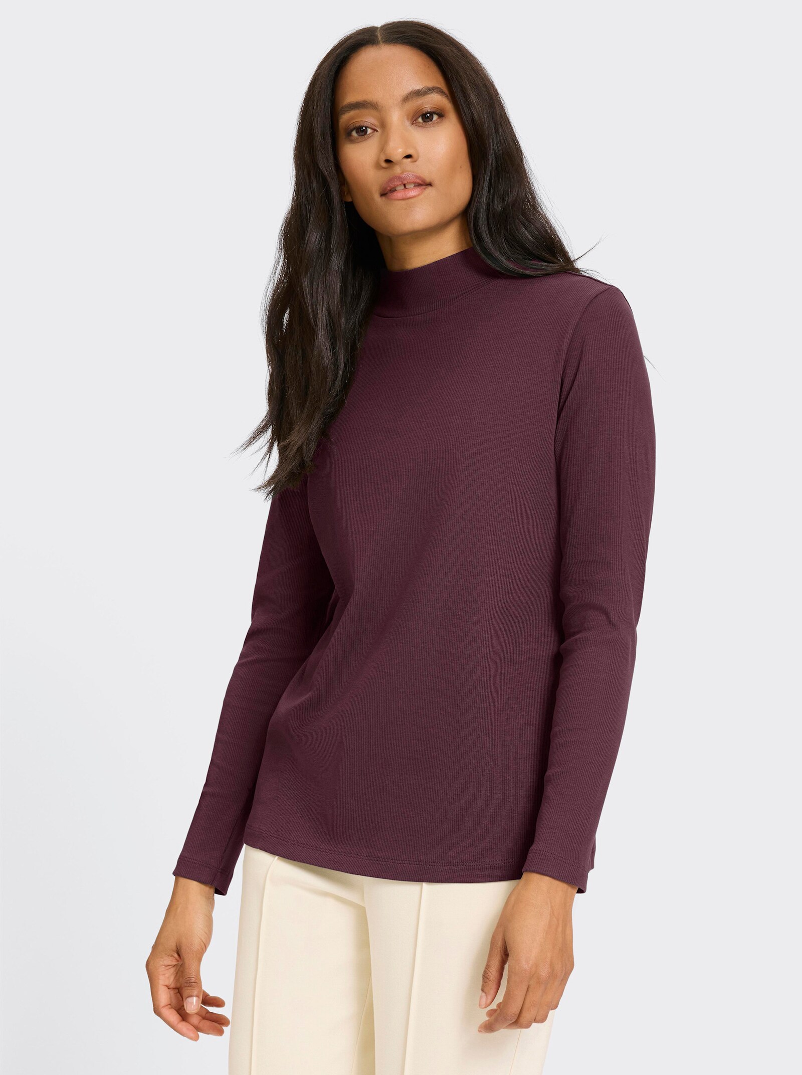 heine Stehkragenshirt in Feinripp-Qualität - burgund