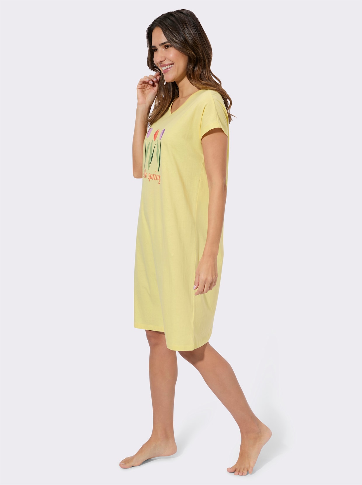 Nattlinne med placerat tulpantryck - citron