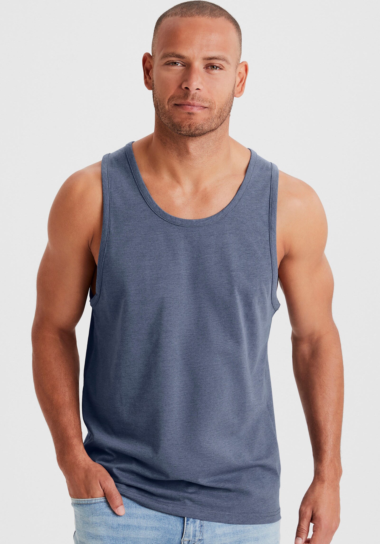 John Devin Tanktop - blau meliert / schwarz
