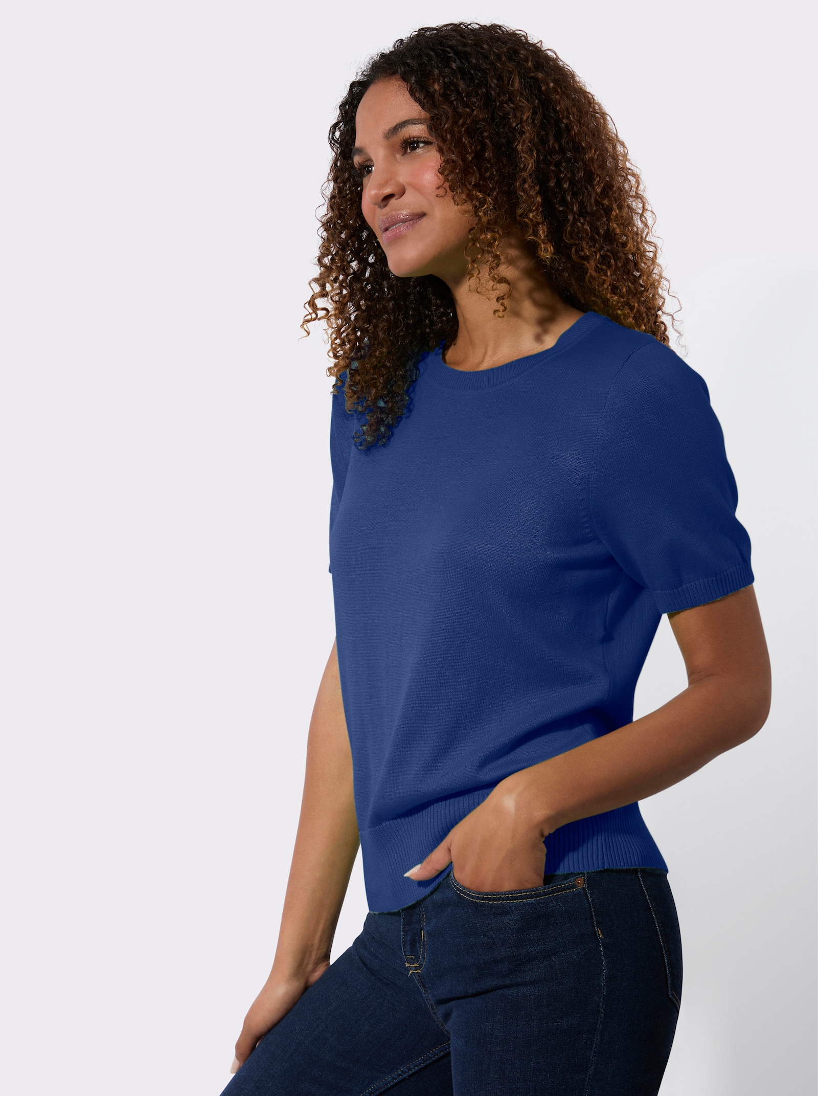 Bavlněný svetr s žebrovanými náplety - královská modrá