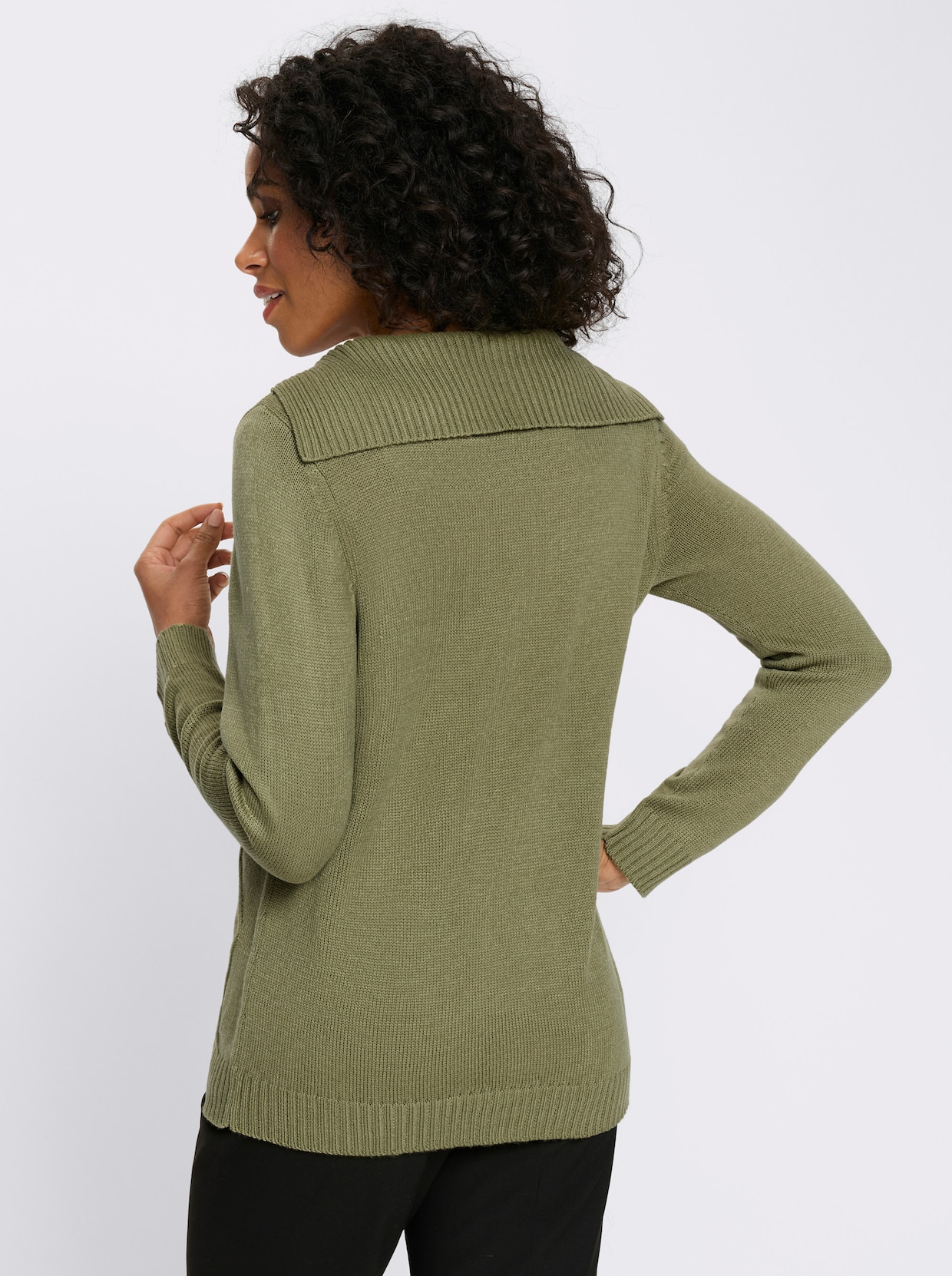 Langarm-Pullover mit Umlegekragen - schilf