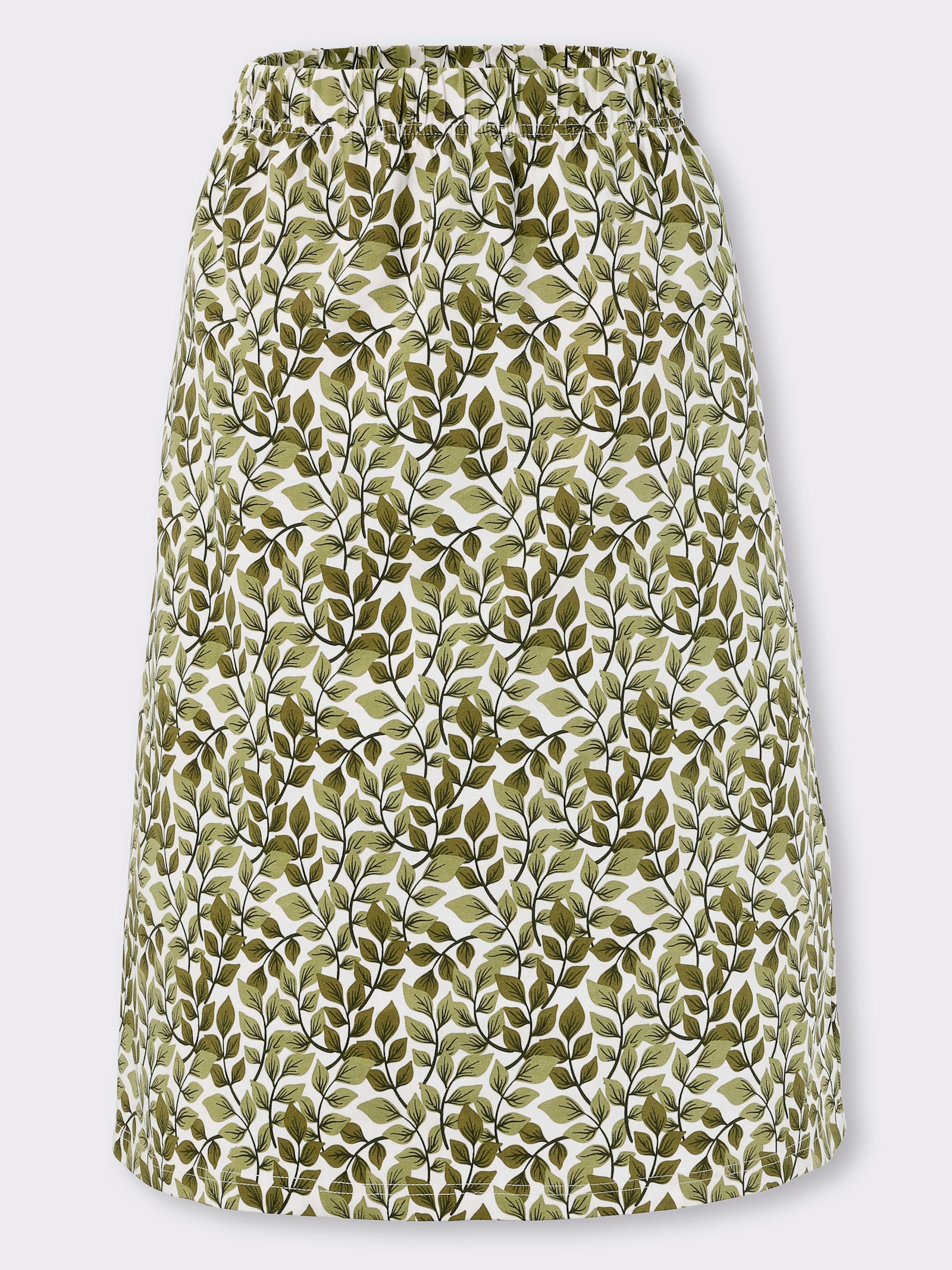 Schlupfrock mit Rundum-Dehnbund - ecru-oliv-bedruckt