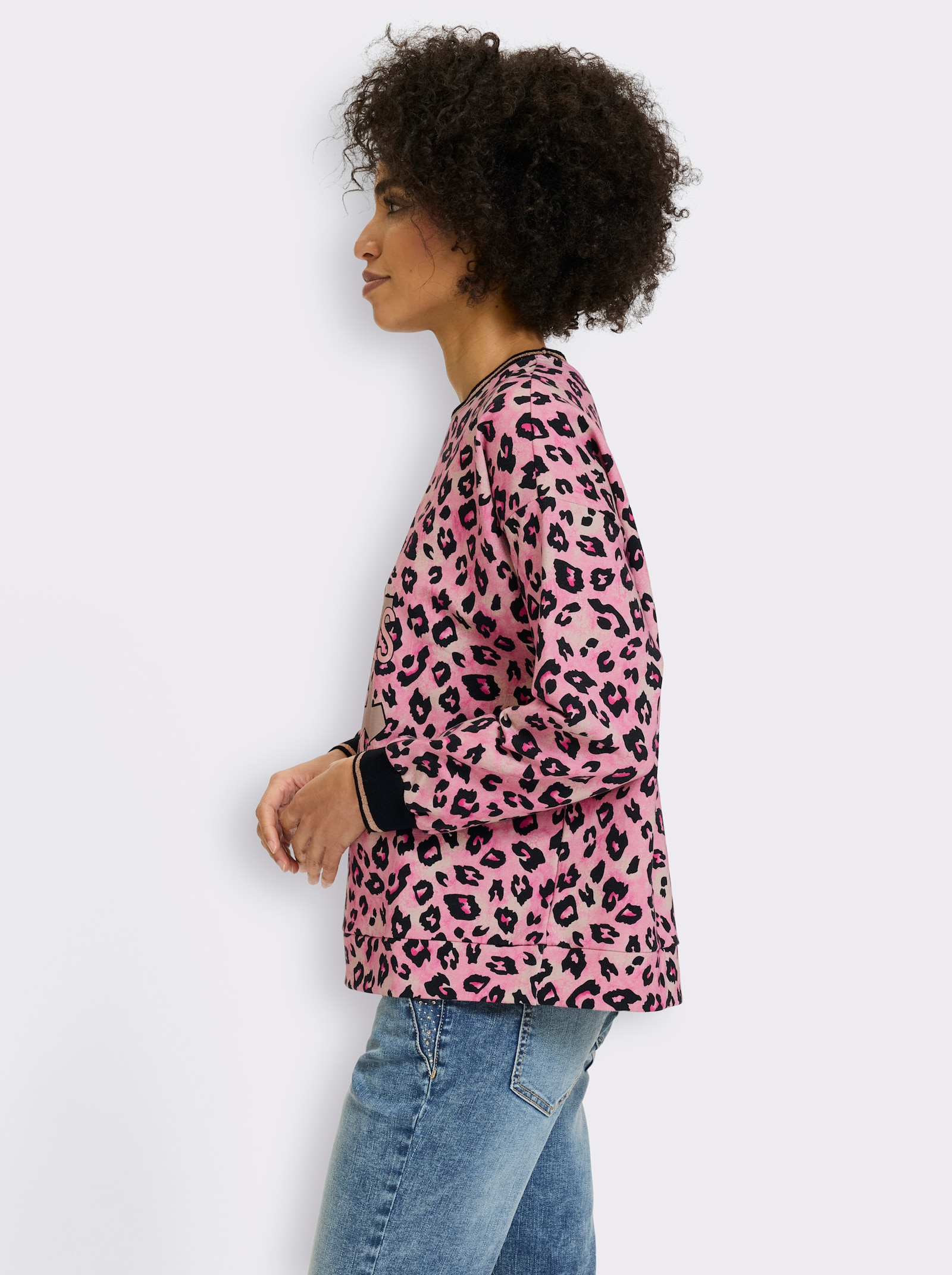 heine Sweatshirt mit Leo-Print - hortensie-schwarz-bedruckt