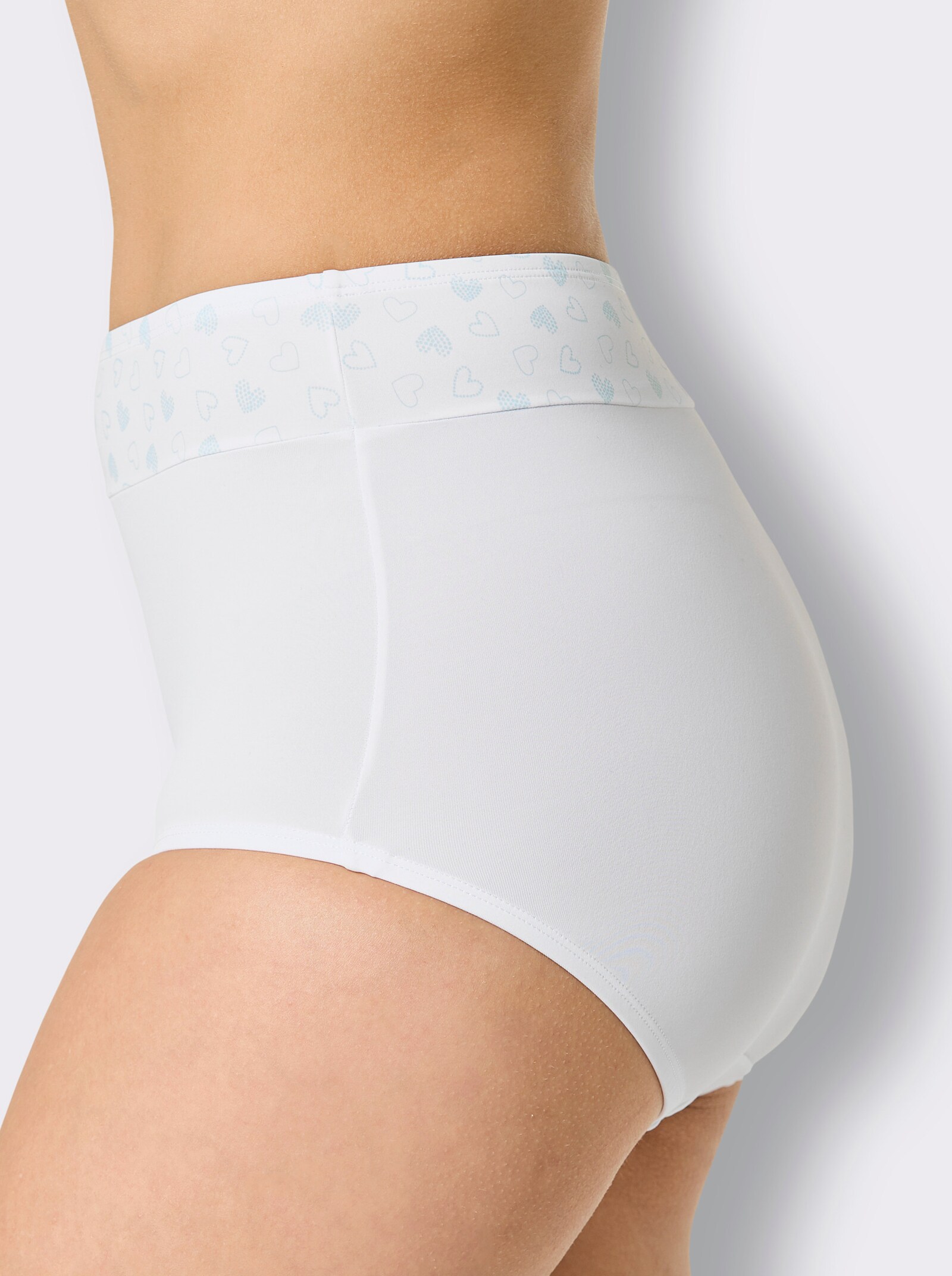 wäschepur Taillenslip mit Baumwoll-Zwickel - 2x weiß-mint-bedruckt + 1x weiß