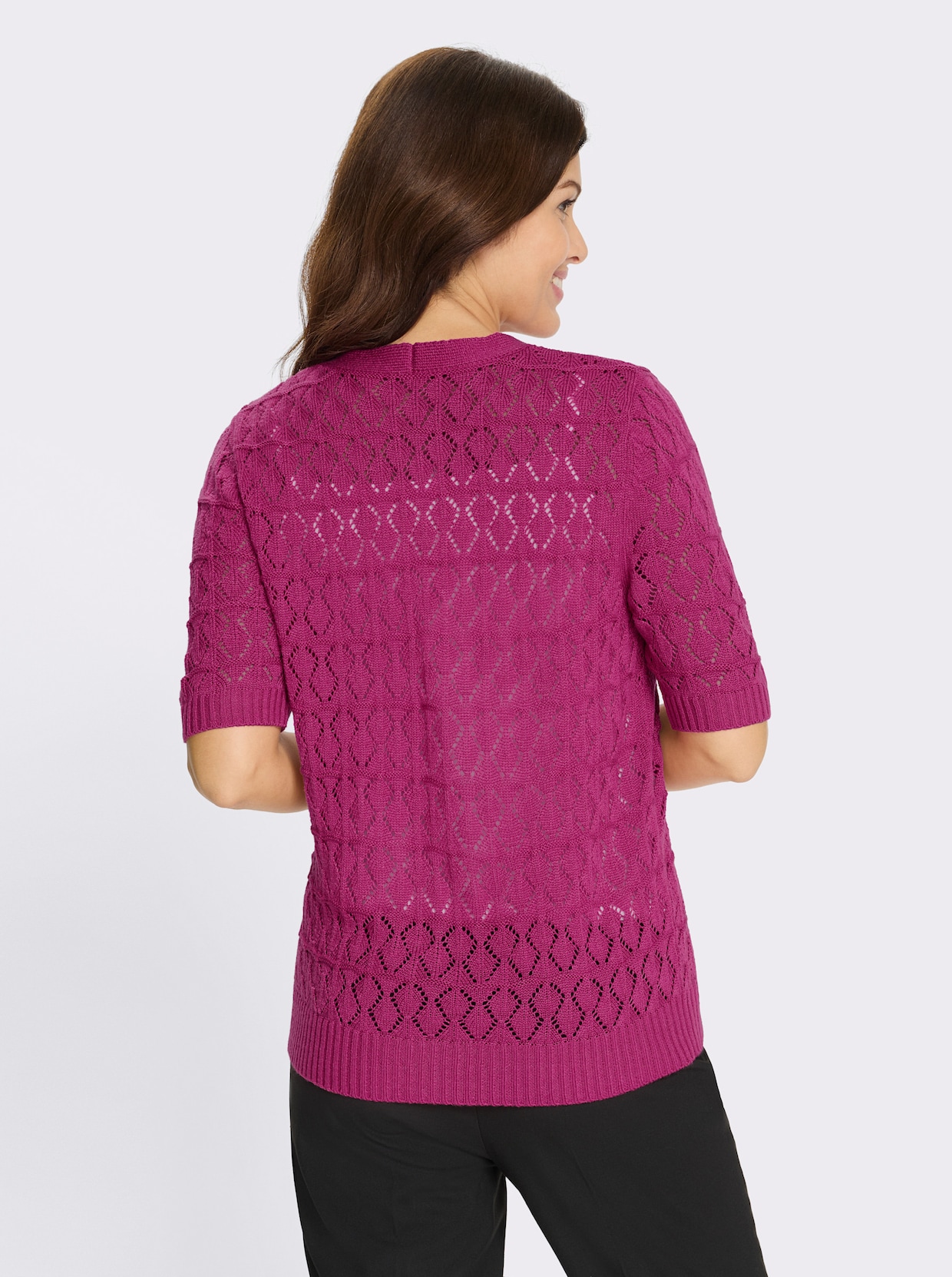 Ažurový pletený kabátek s knoflíky - fuchsiová