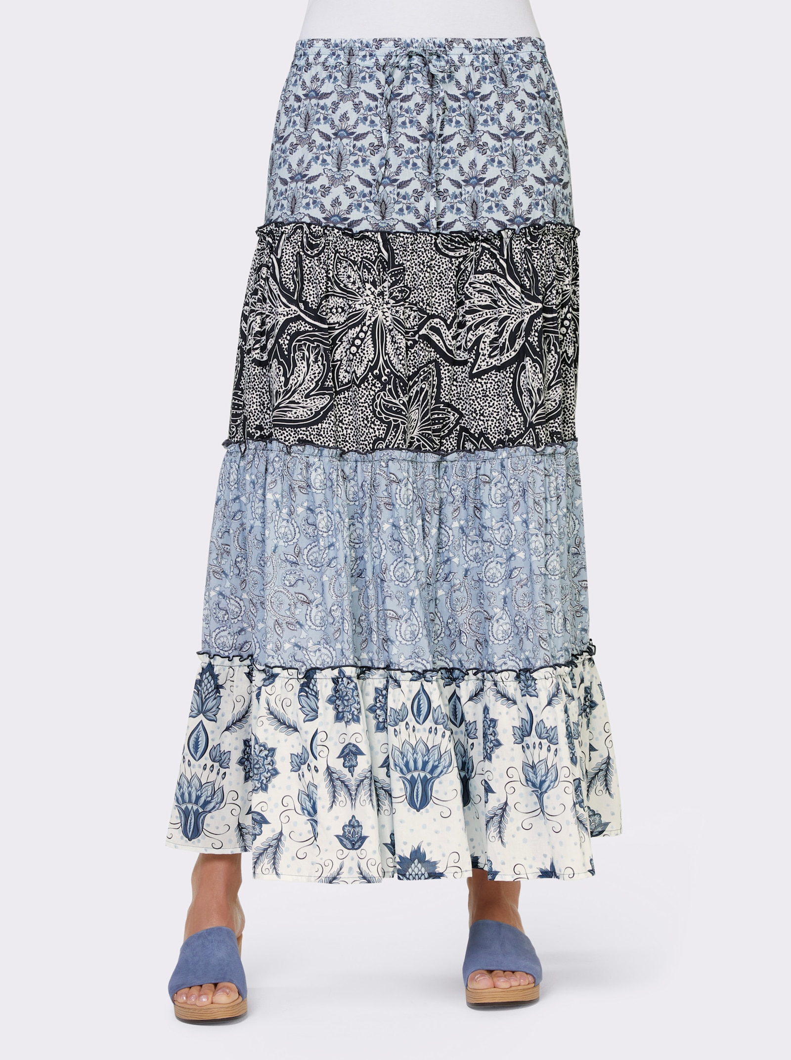 heine Schlupfrock in gewebter Qualität - marine-weiss-bedruckt