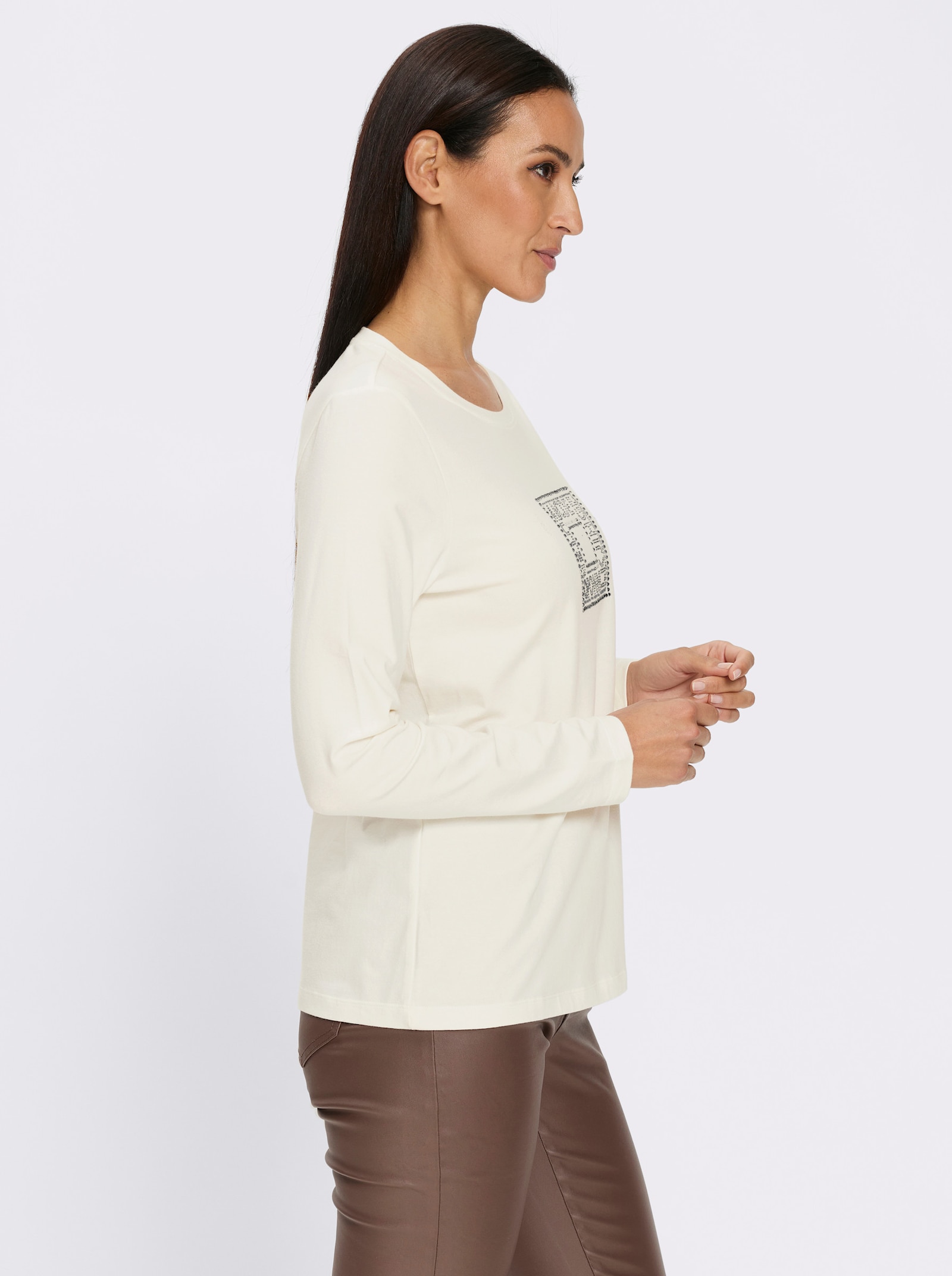 heine Langarmshirt mit Glitzersteinchen - ecru