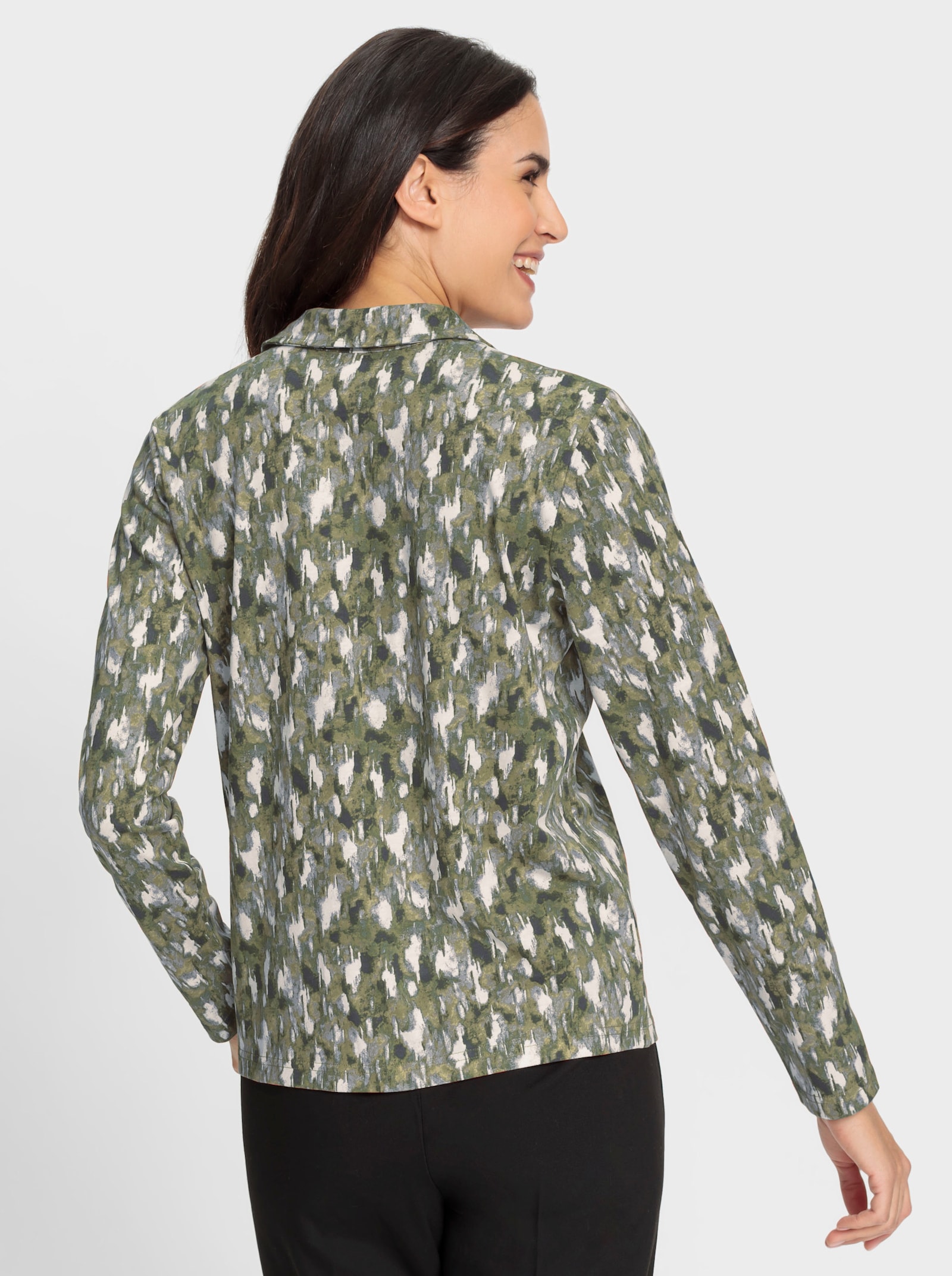 Poloshirt mit kurzer Knopfleiste - schilf-graphit-bedruckt