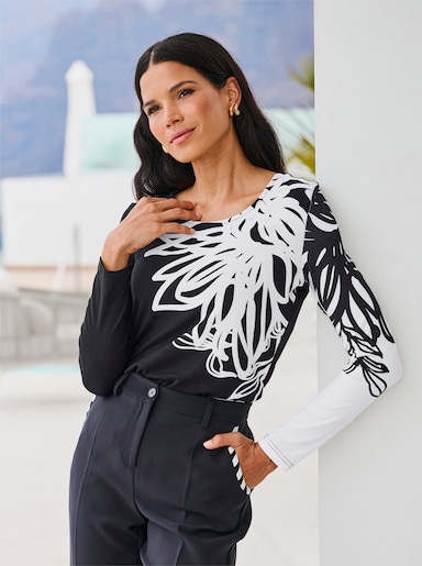 heine Langarmshirt - schwarz-ecru-bedruckt