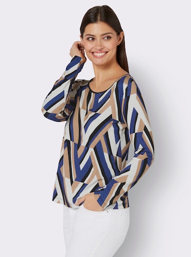 Print-Shirt im Zick-Zack-Dessin - royalblau-schwarz-bedruckt