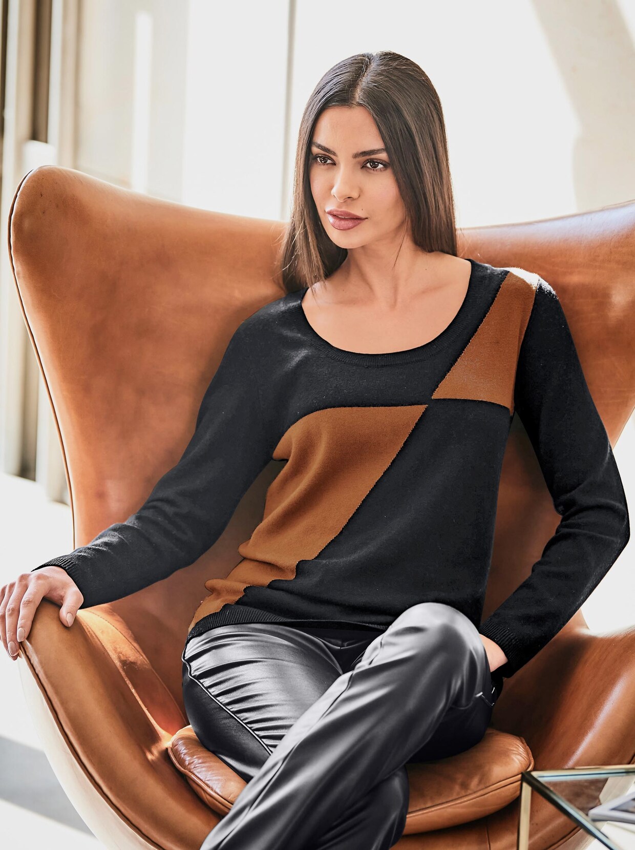 Rick Cardona Pullover - schwarz-cognac-gemustert