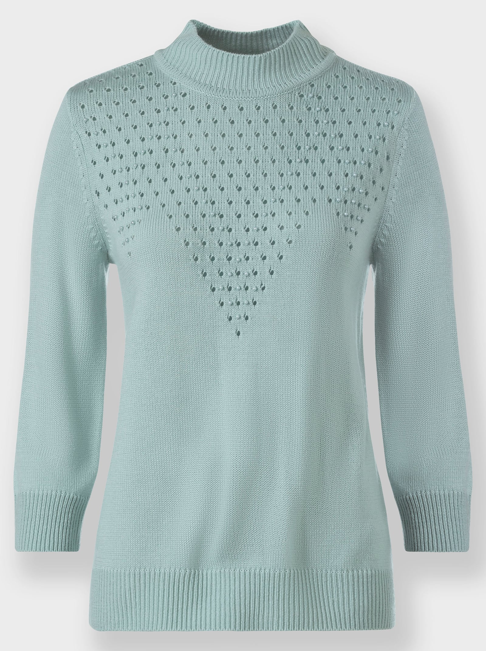 Stehkragenpullover mit Zierperlen-Besatz - kalkmint