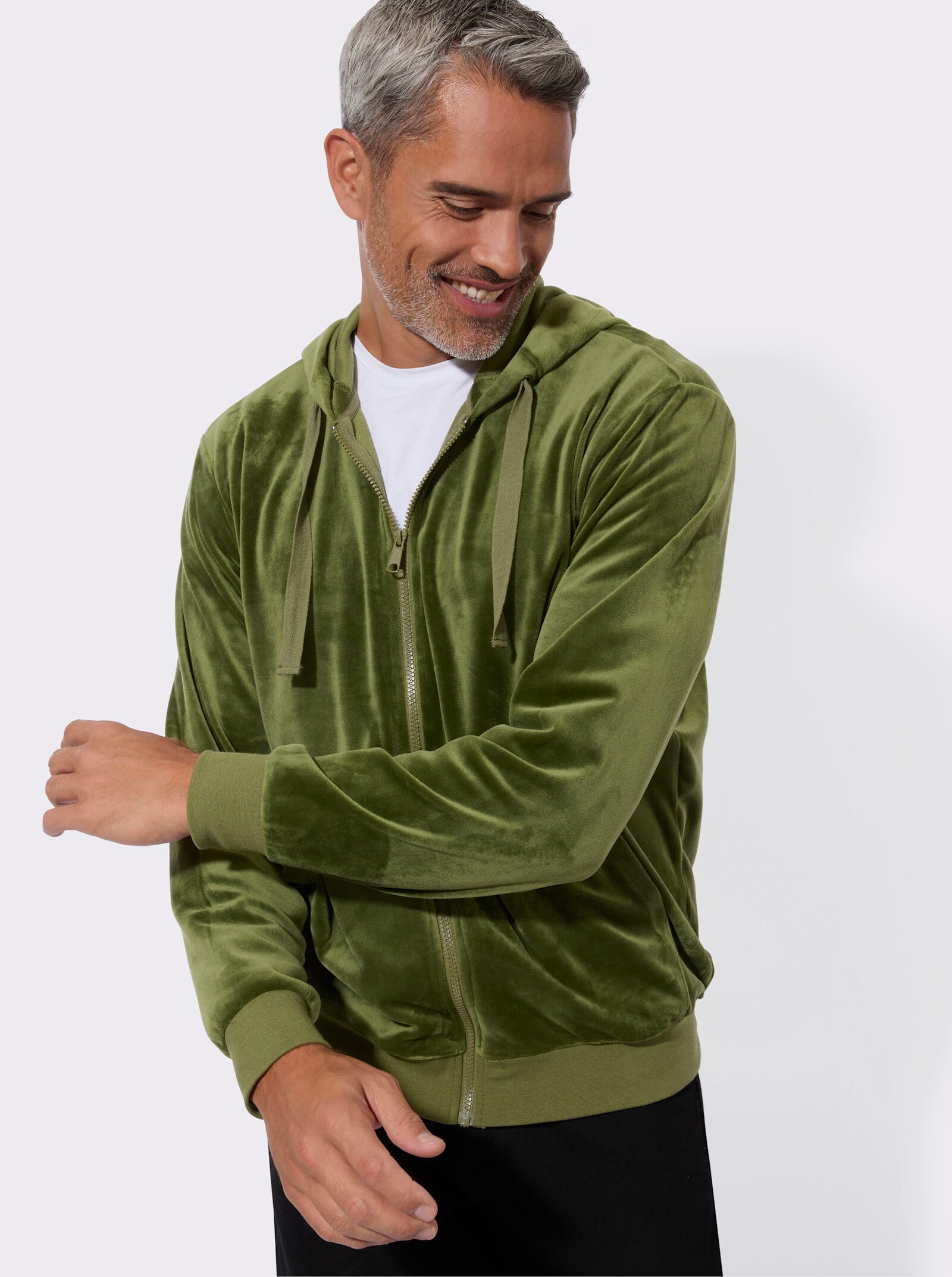 Kapuzennickijacke mit elastischen Bündchen - oliv