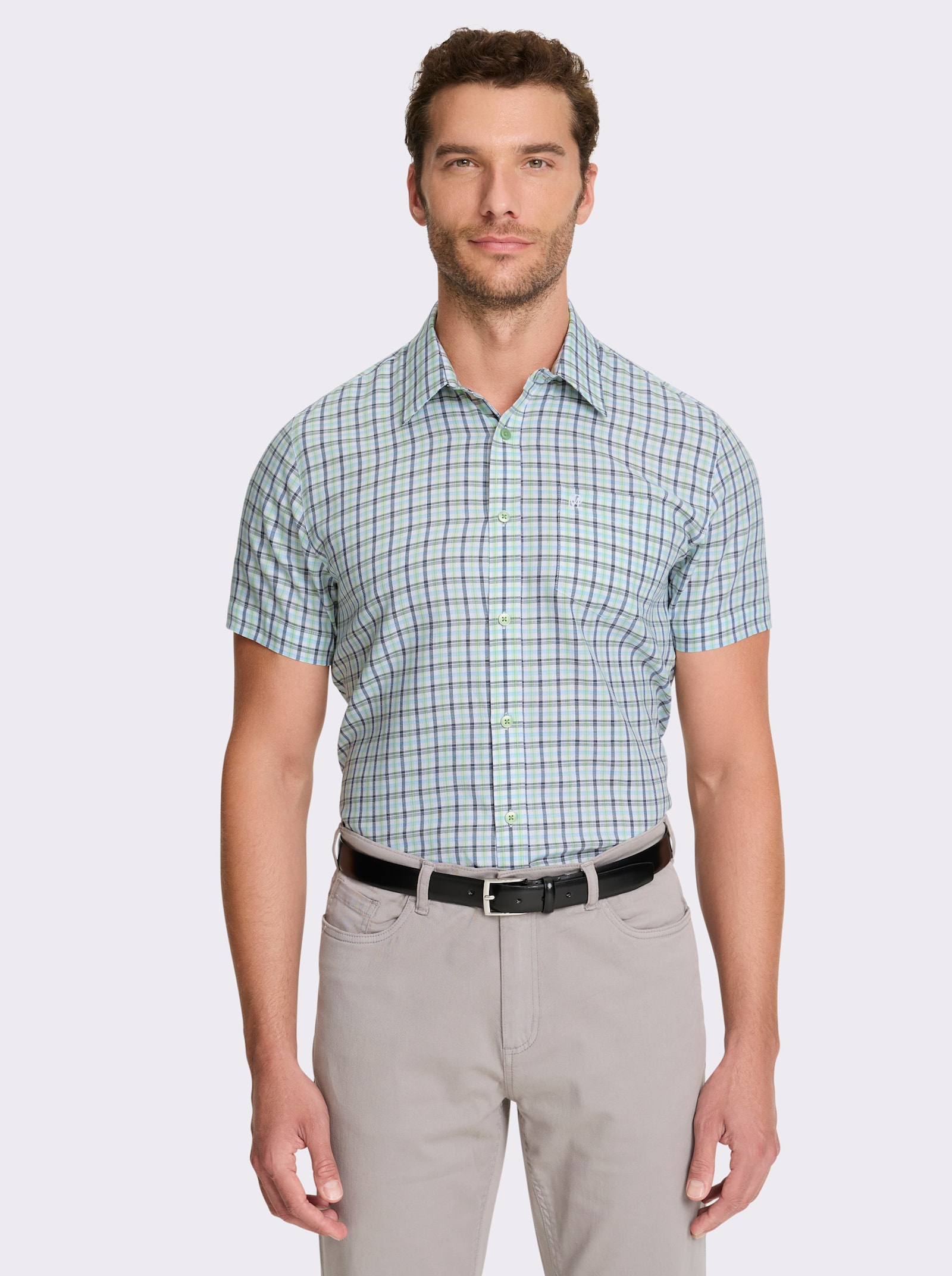 Marco Donati Kurzarmhemd , bügelfrei - marine-reseda-kariert