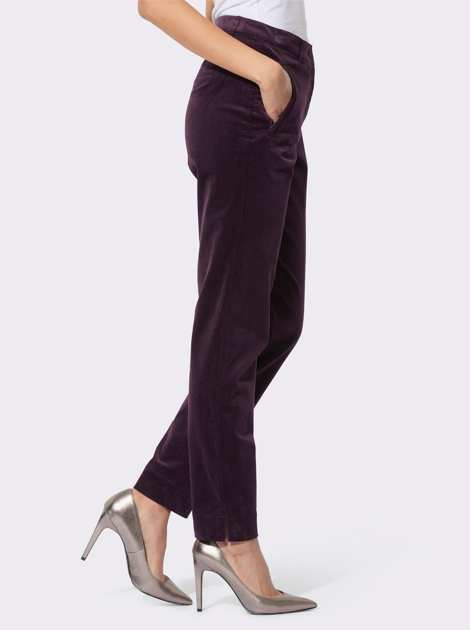 Cordhose in feiner Material-Mischung - aubergine