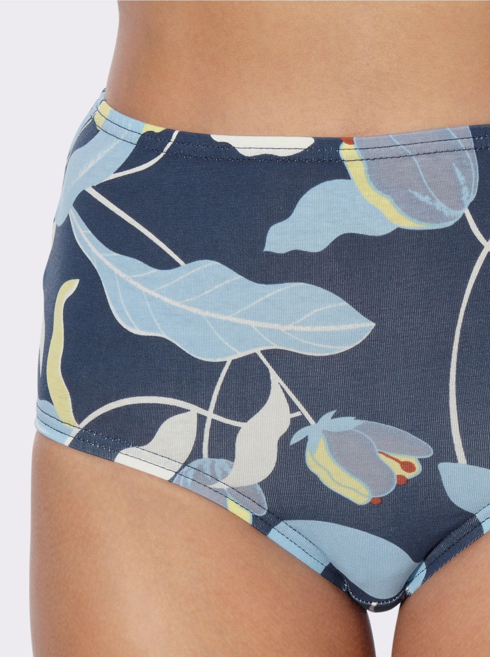 Taillenslip im 3er-Pack, Baumwoll-Qualität - dunkelblau-bedruckt + aqua + champagner