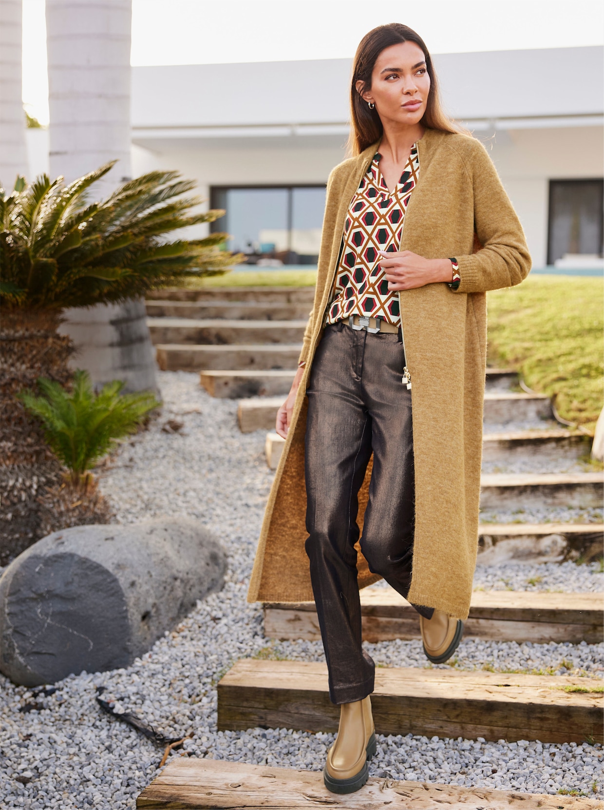 heine Long-Strickjacke - camel-meliert