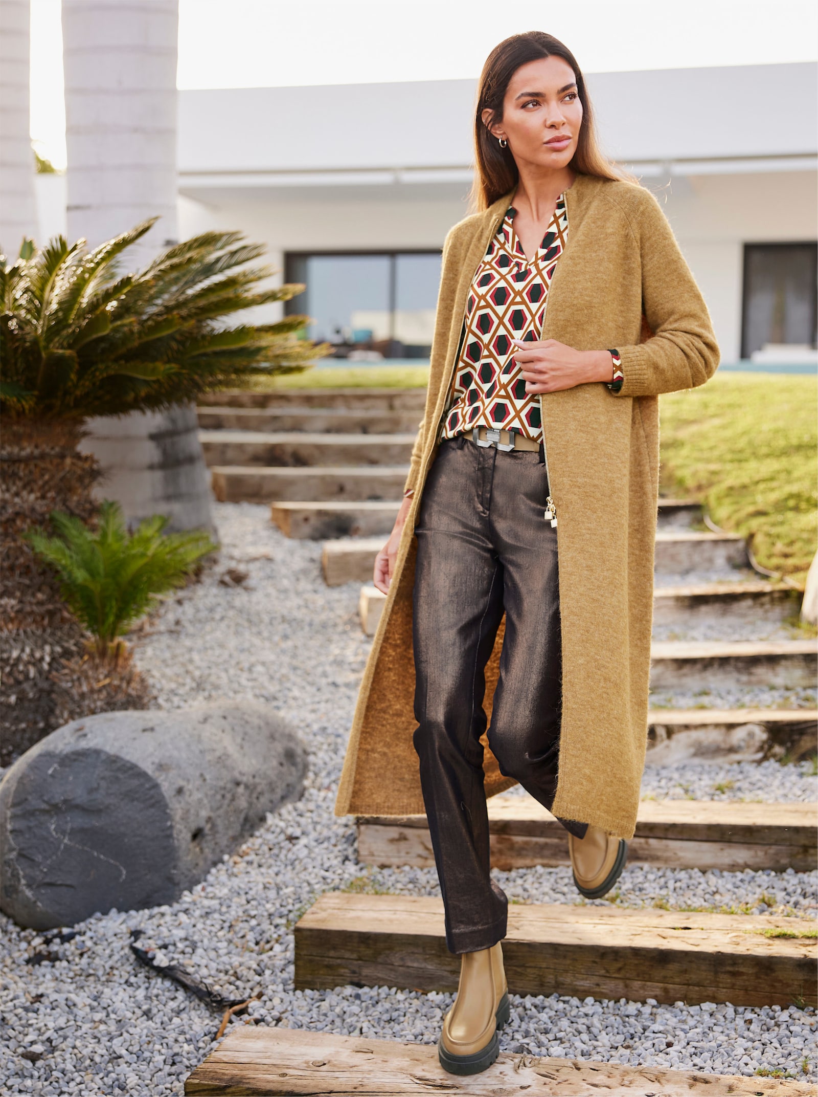 heine Longstrickjacke in Melange-Optik - camel-meliert